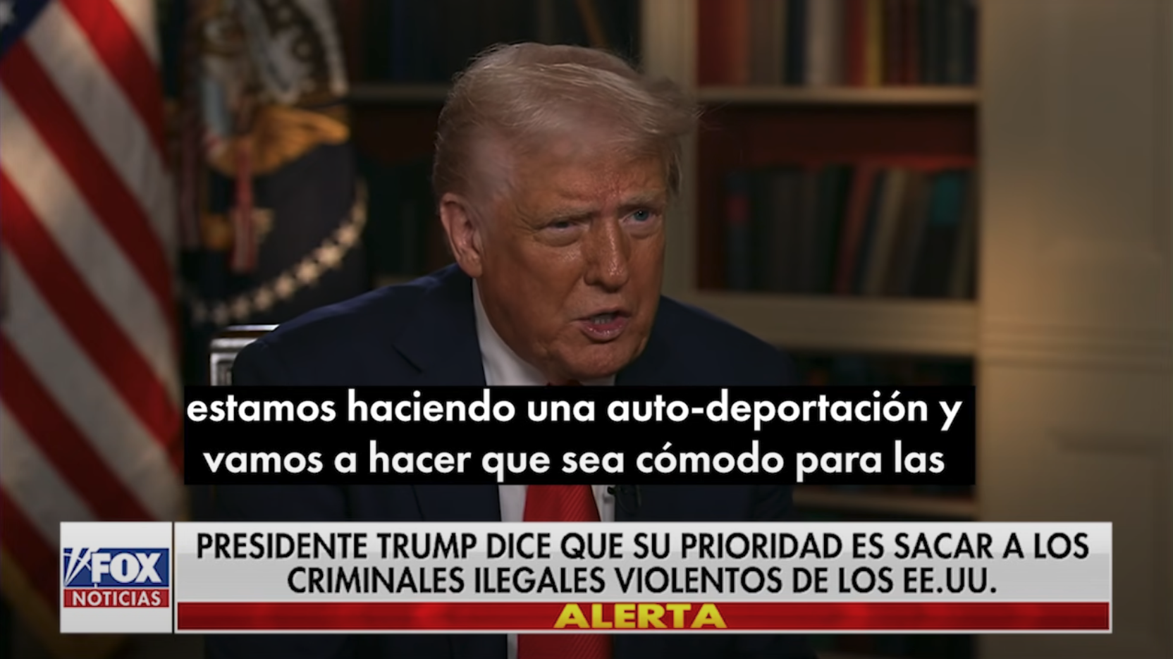 President Trump speaks during an interview with Fox Noticias.