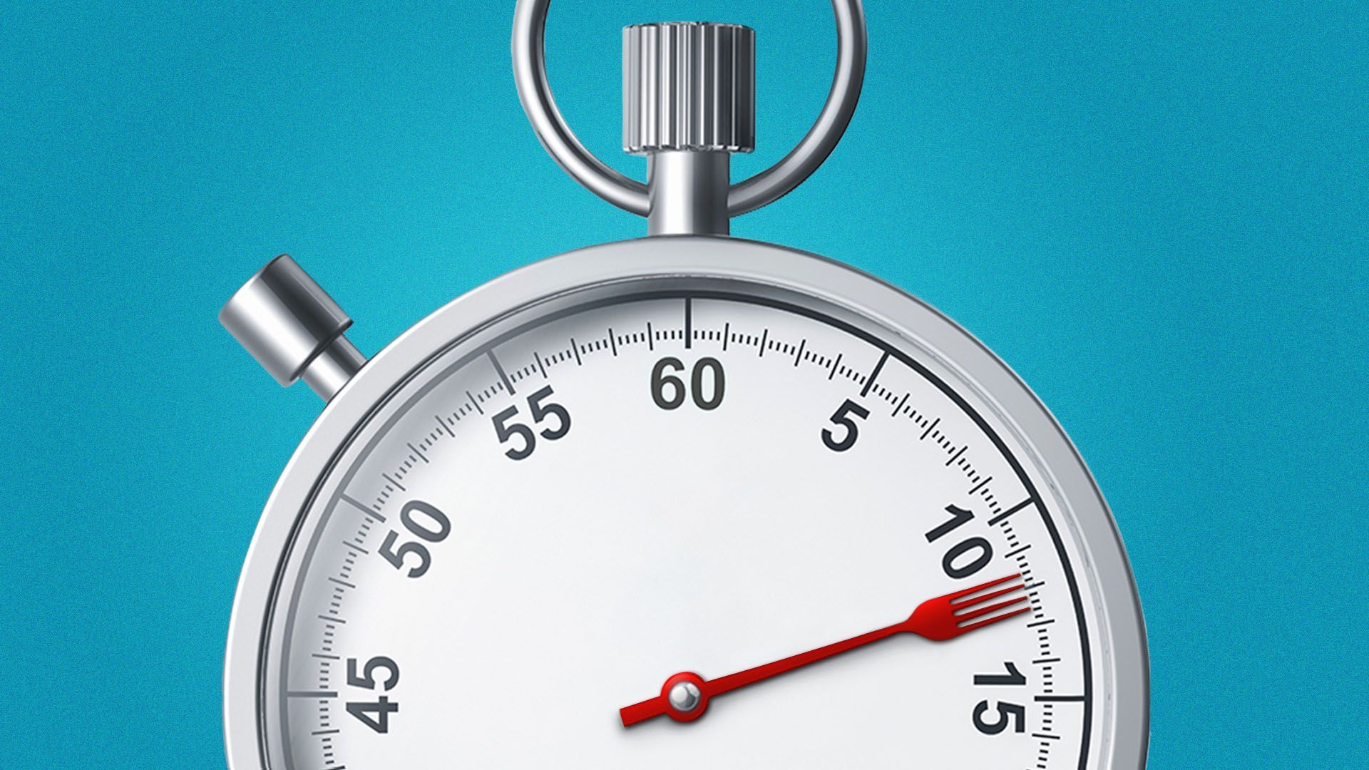 an illustration of a stopwatch with a fork for a hand