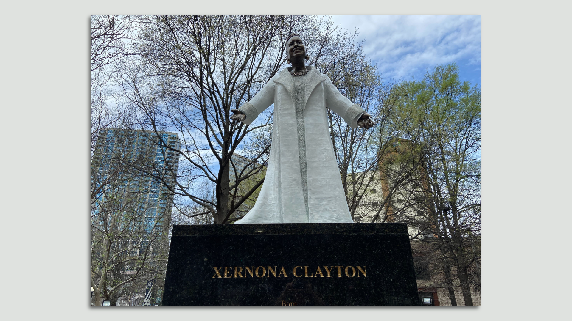 A statue of Xernora Clayton