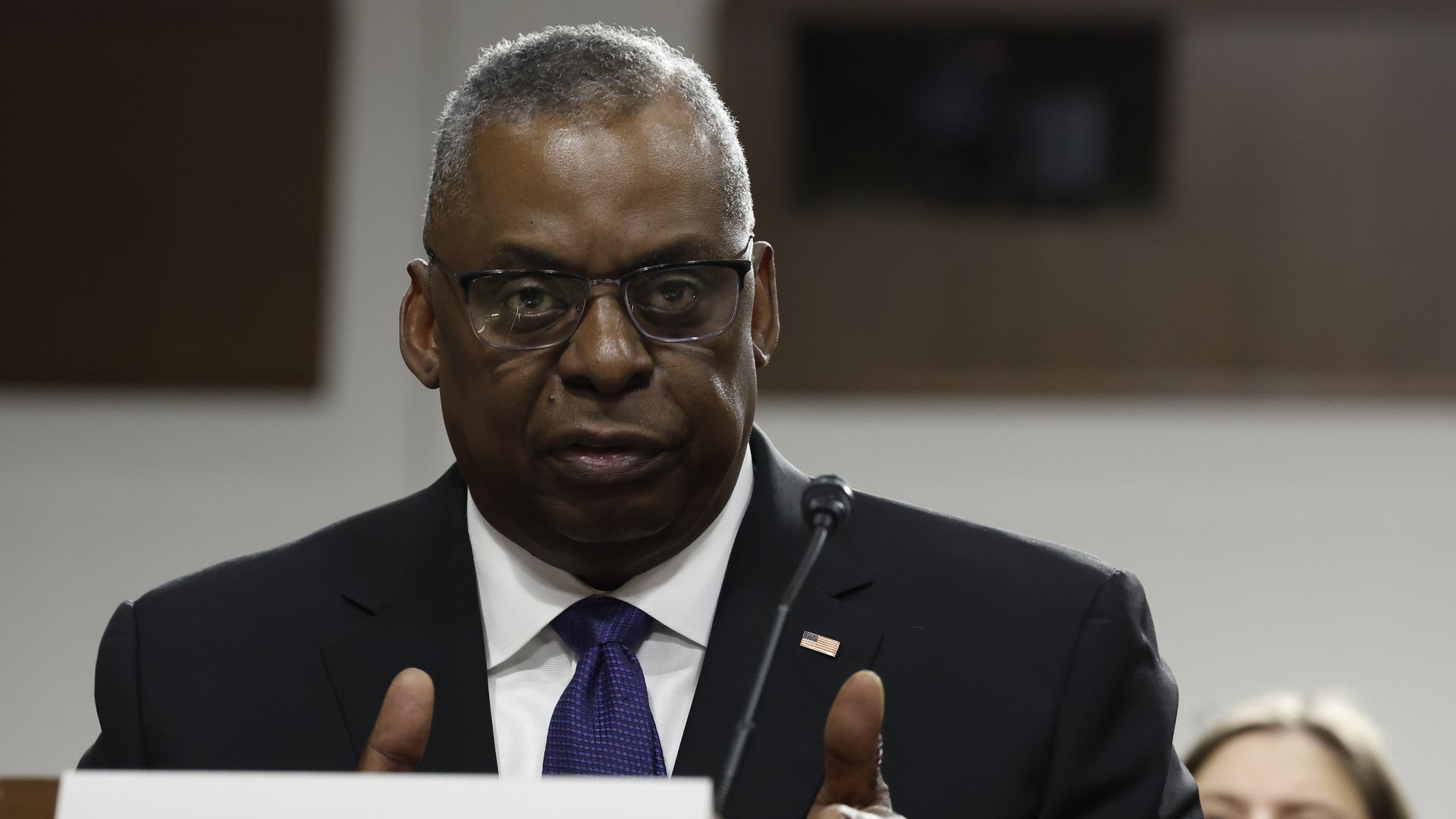 Secretary of Defense Lloyd Austin speaks during a hearing with the Senate Armed Services Committee on Capitol Hill on March 28, 2023 in Washington, DC. 