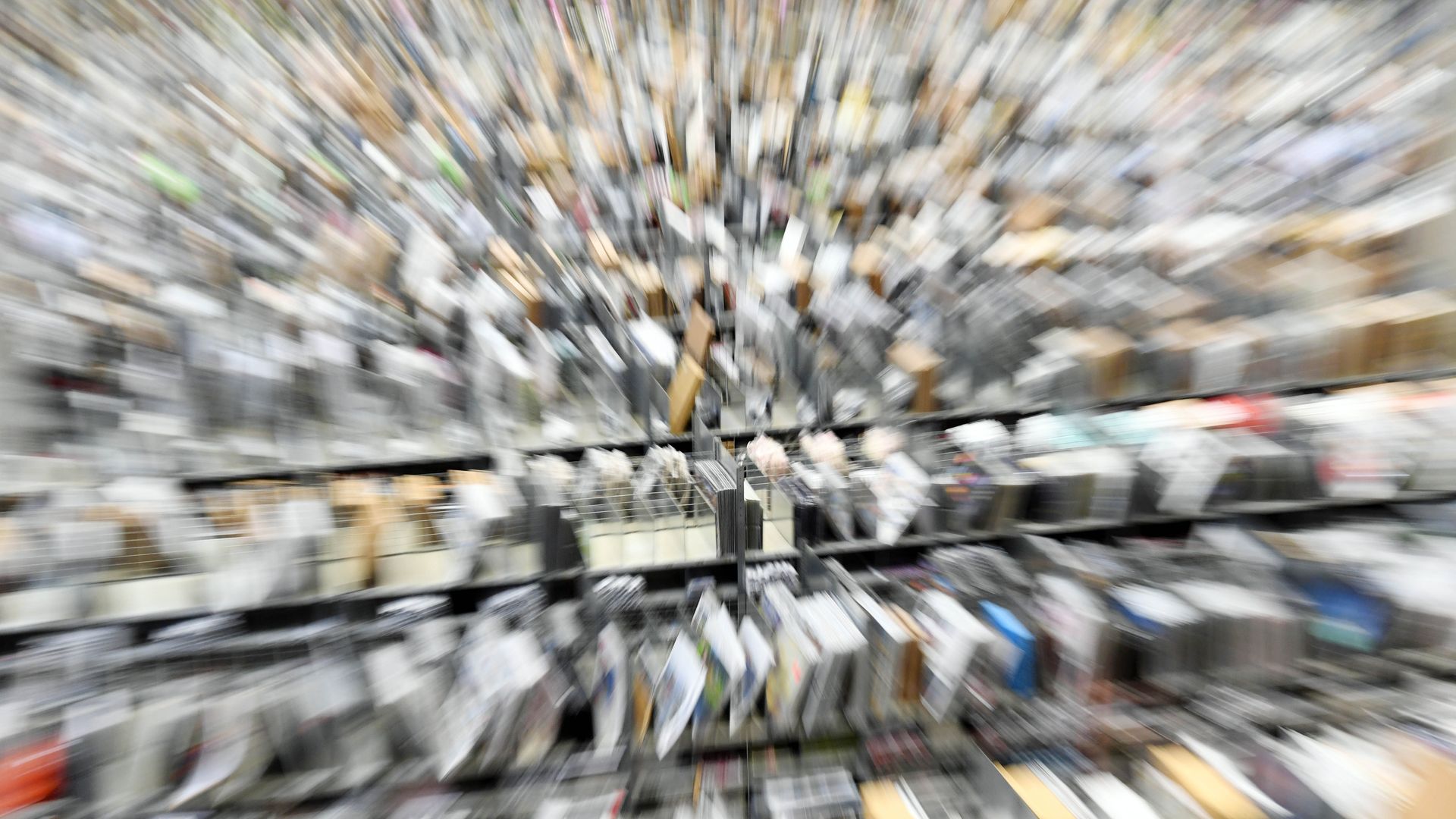 A chaotic image of a shipping warehouse