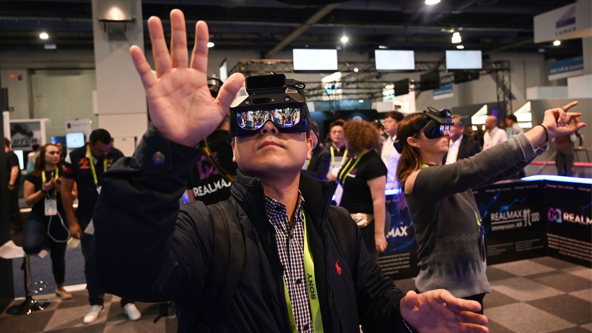 People using virtual reality glasses.
