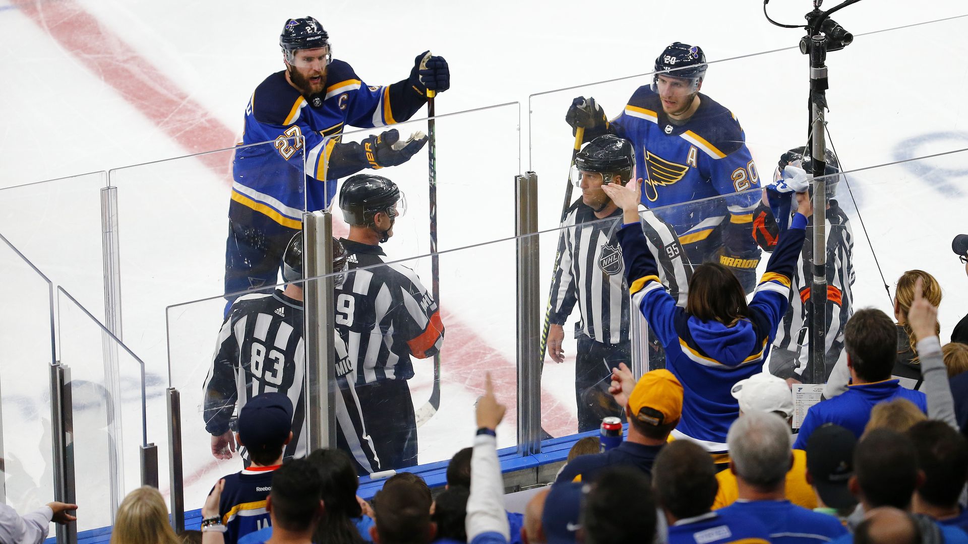 Blues players arguing with the refs