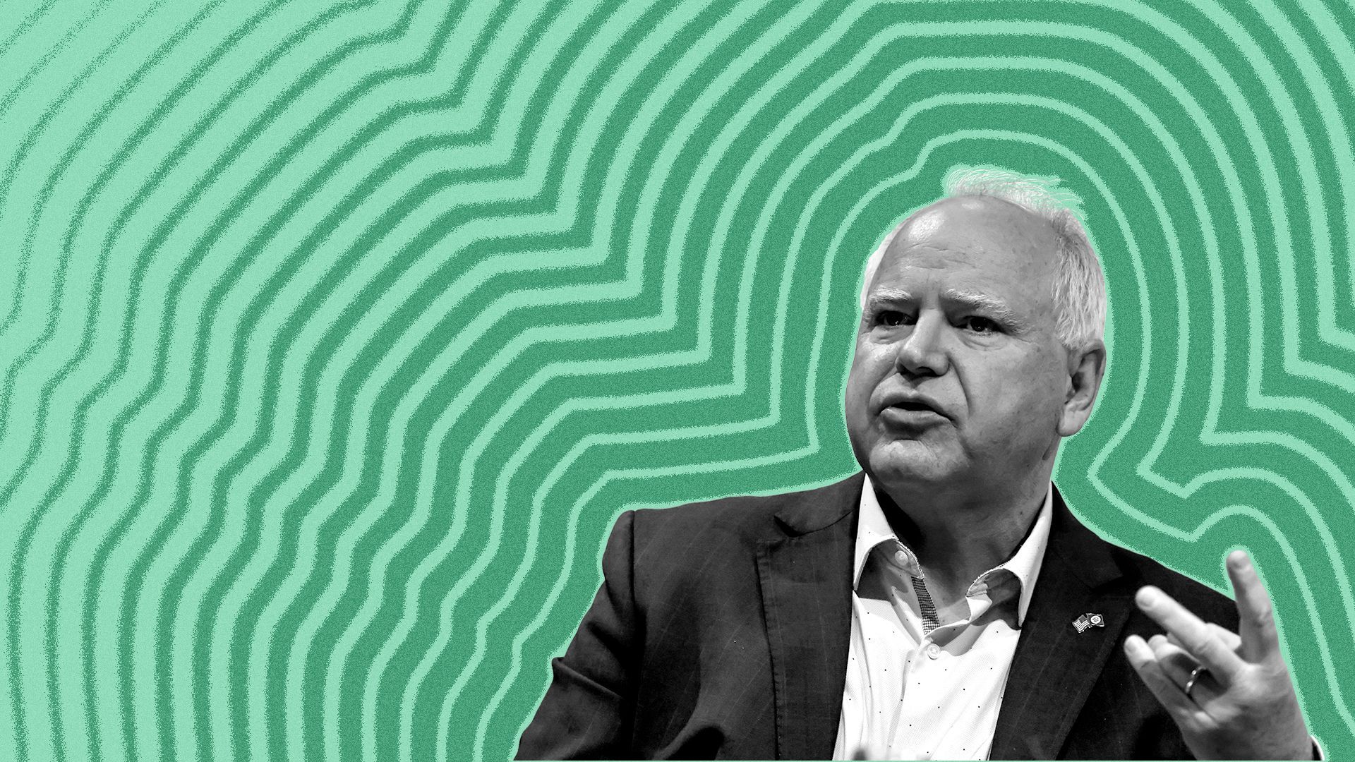 Photo illustration of Minnesota Governor Tim Walz with lines radiating from him. 