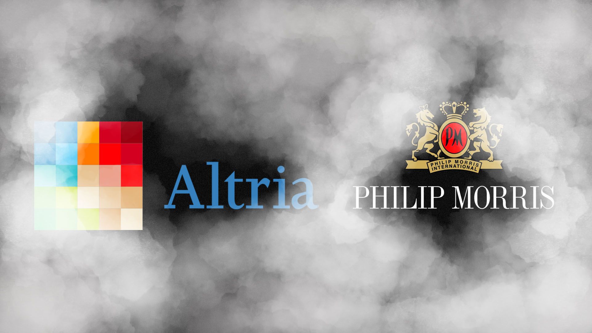 Illustration of the Phillip Morris and Altria logos lost in plume of vape smoke.