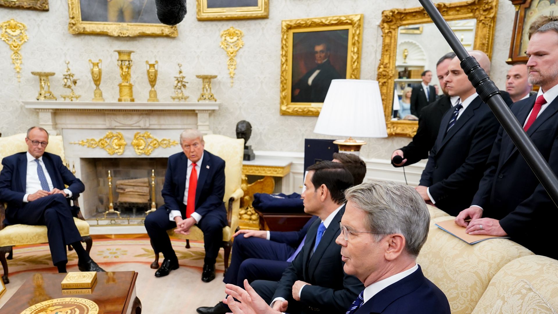 Scott Bessent in the Oval Office with Trump and others