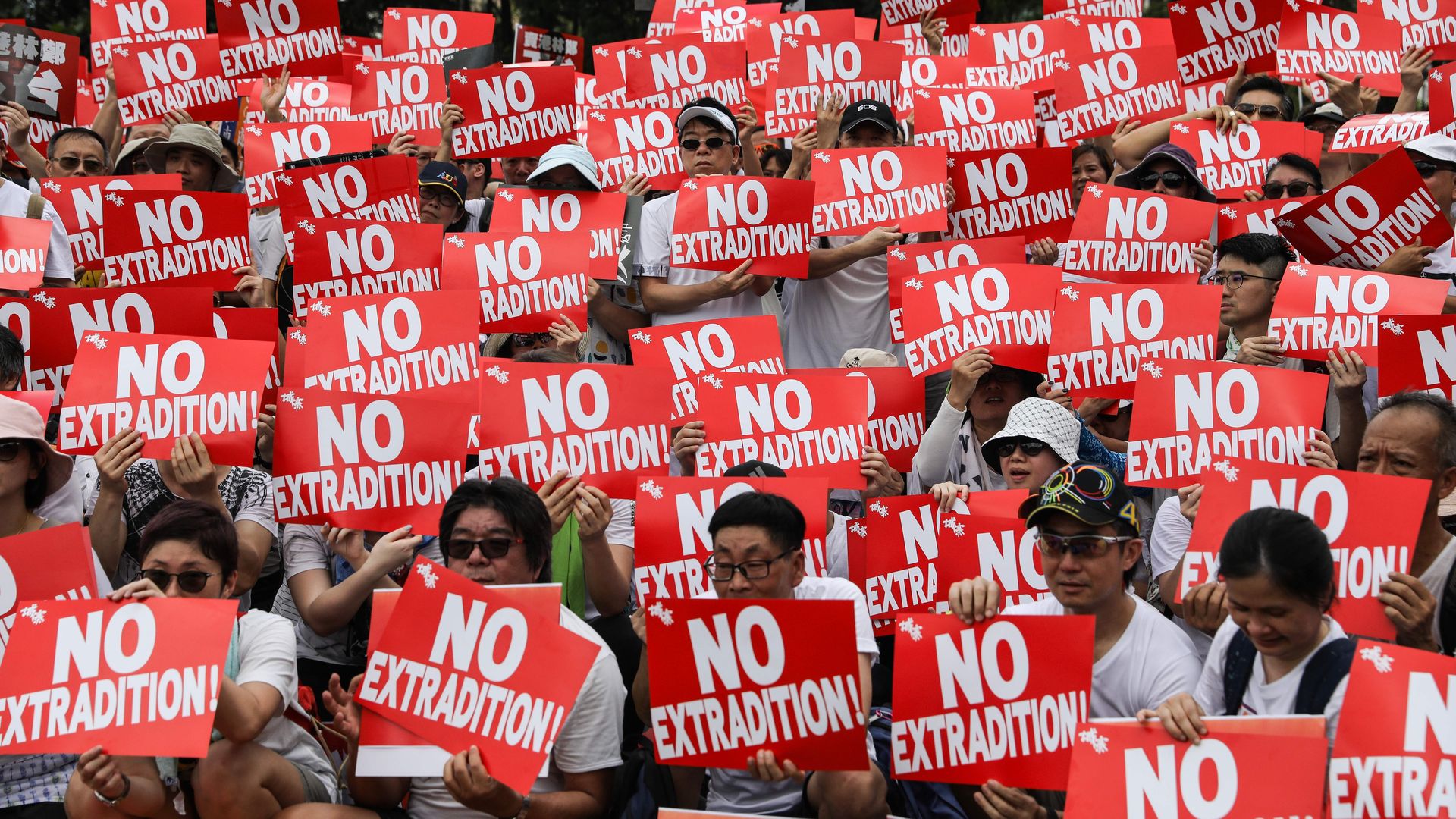 Protesters attend a rally against a controversial extradition law proposal in Hong Kong on June 9, 2019.