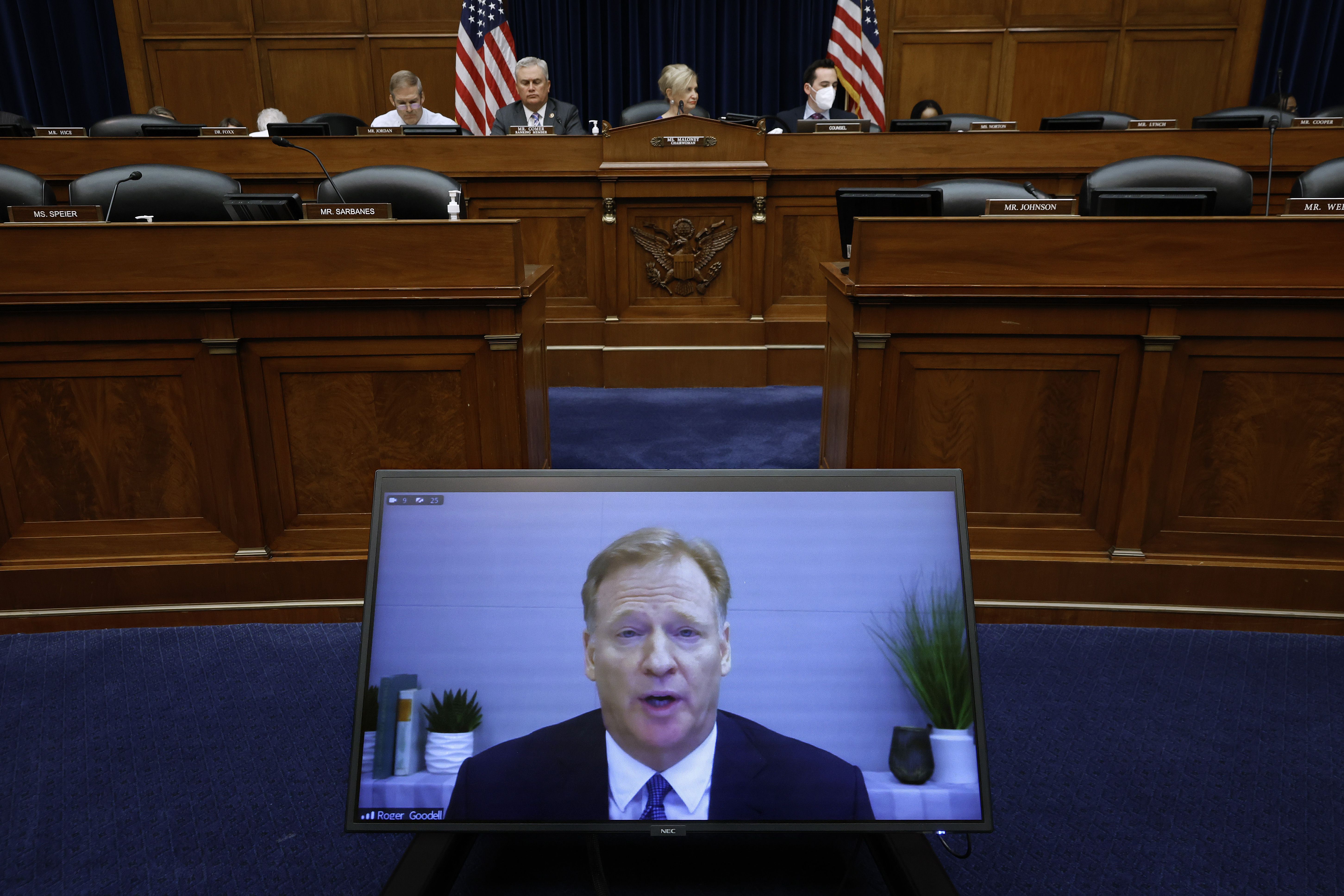 Roger Goodell virtually testifies to the House Oversight and Government Reform Committee on Capitol Hill.