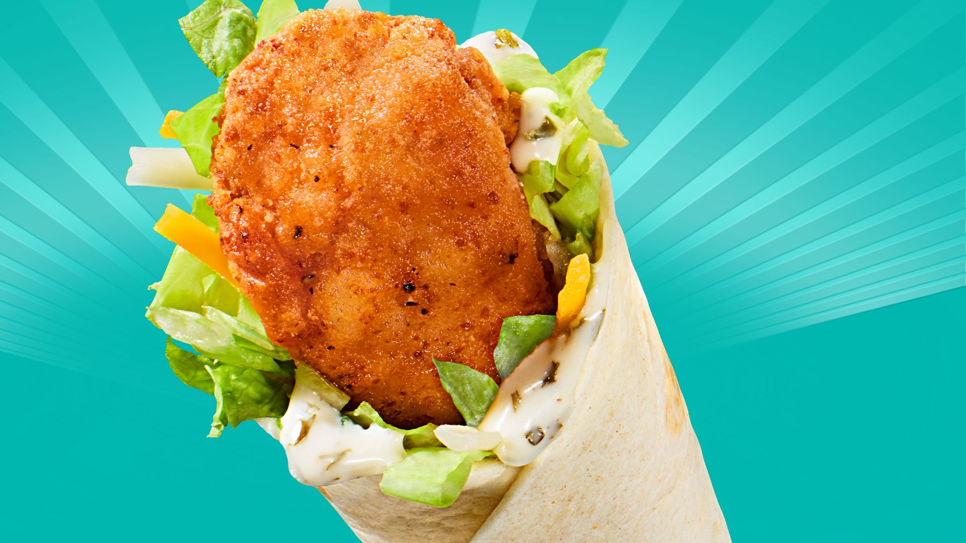 McDonald's new snack wrap on an aqua blue background