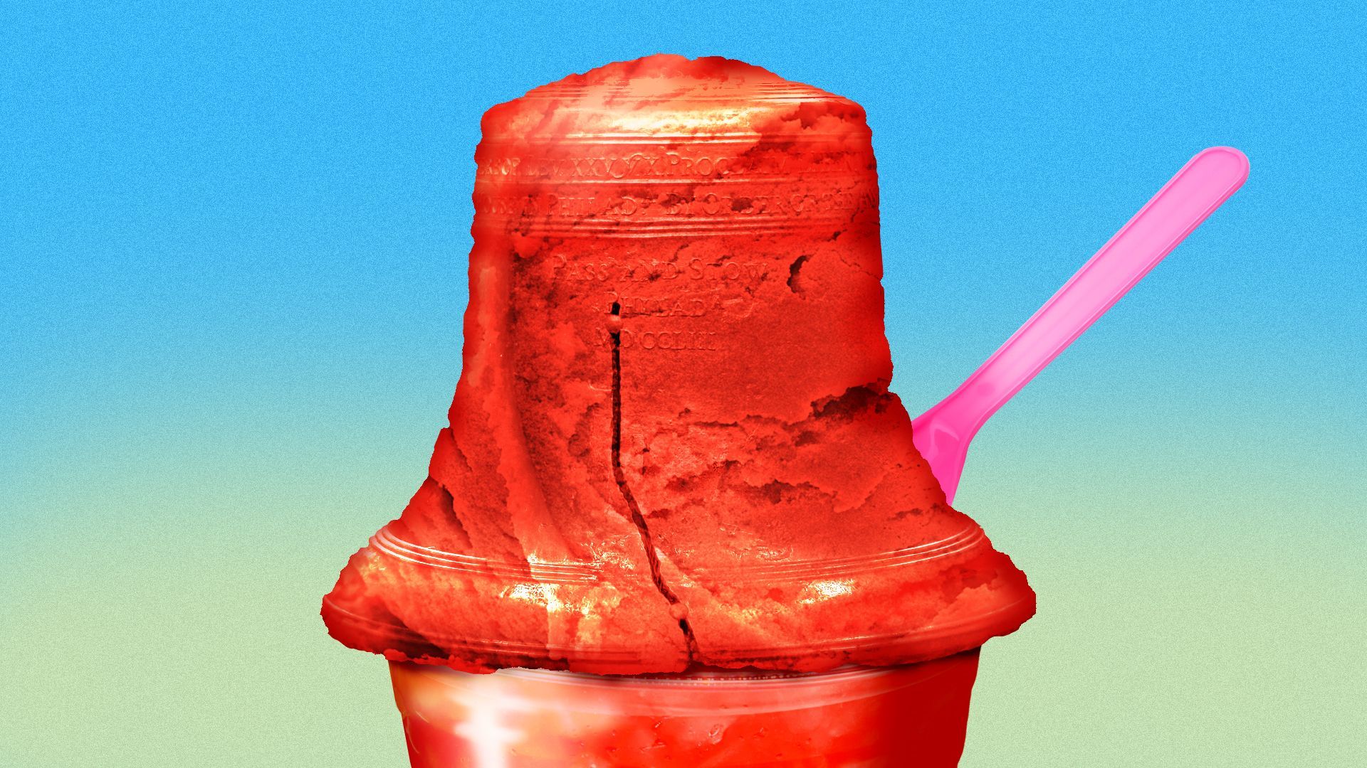 Illustration of a water ice dessert in the shape of the Liberty Bell 