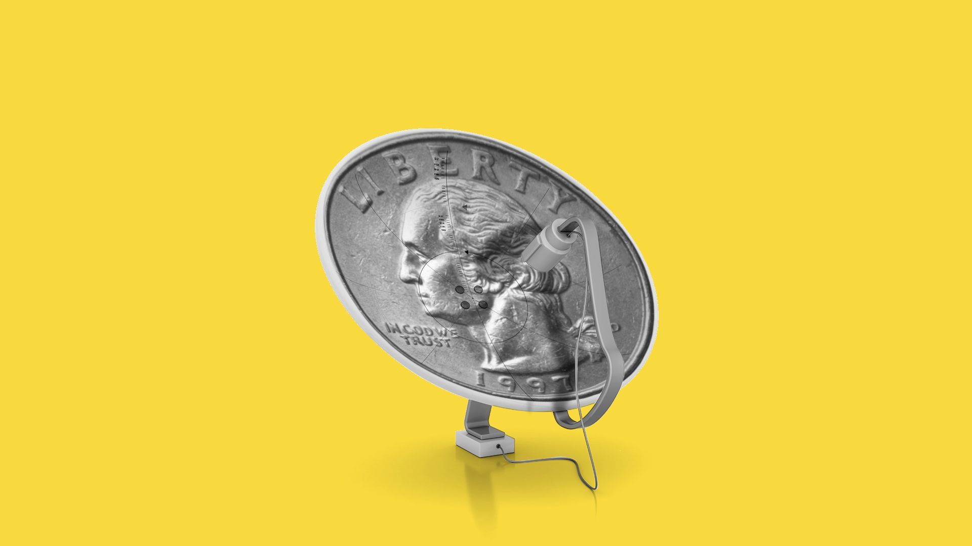 Illustration of a quarter as a satellite dish.