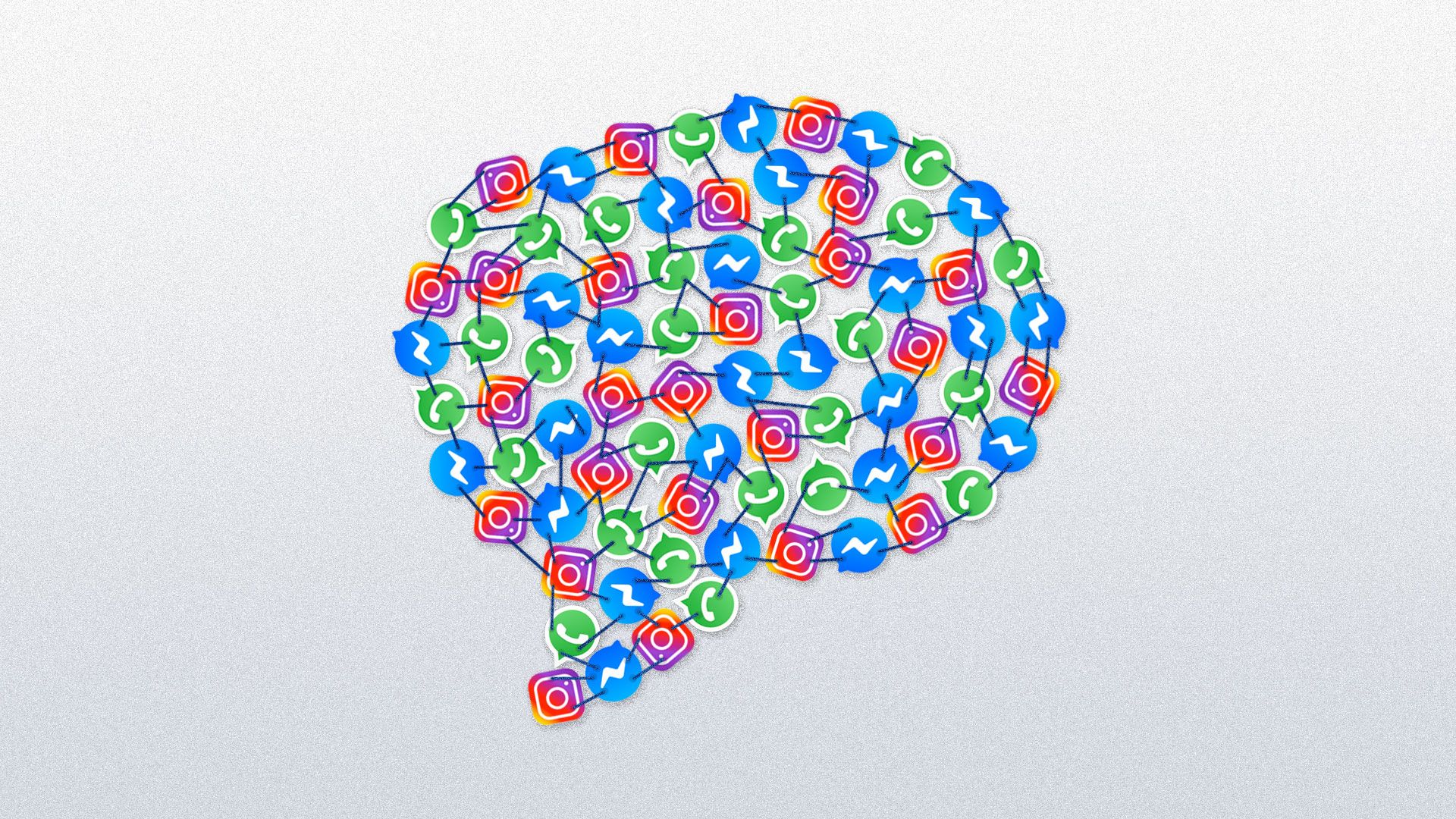speech bubble made out of WhatsApp, Facebook Messenger and Instagram logos.