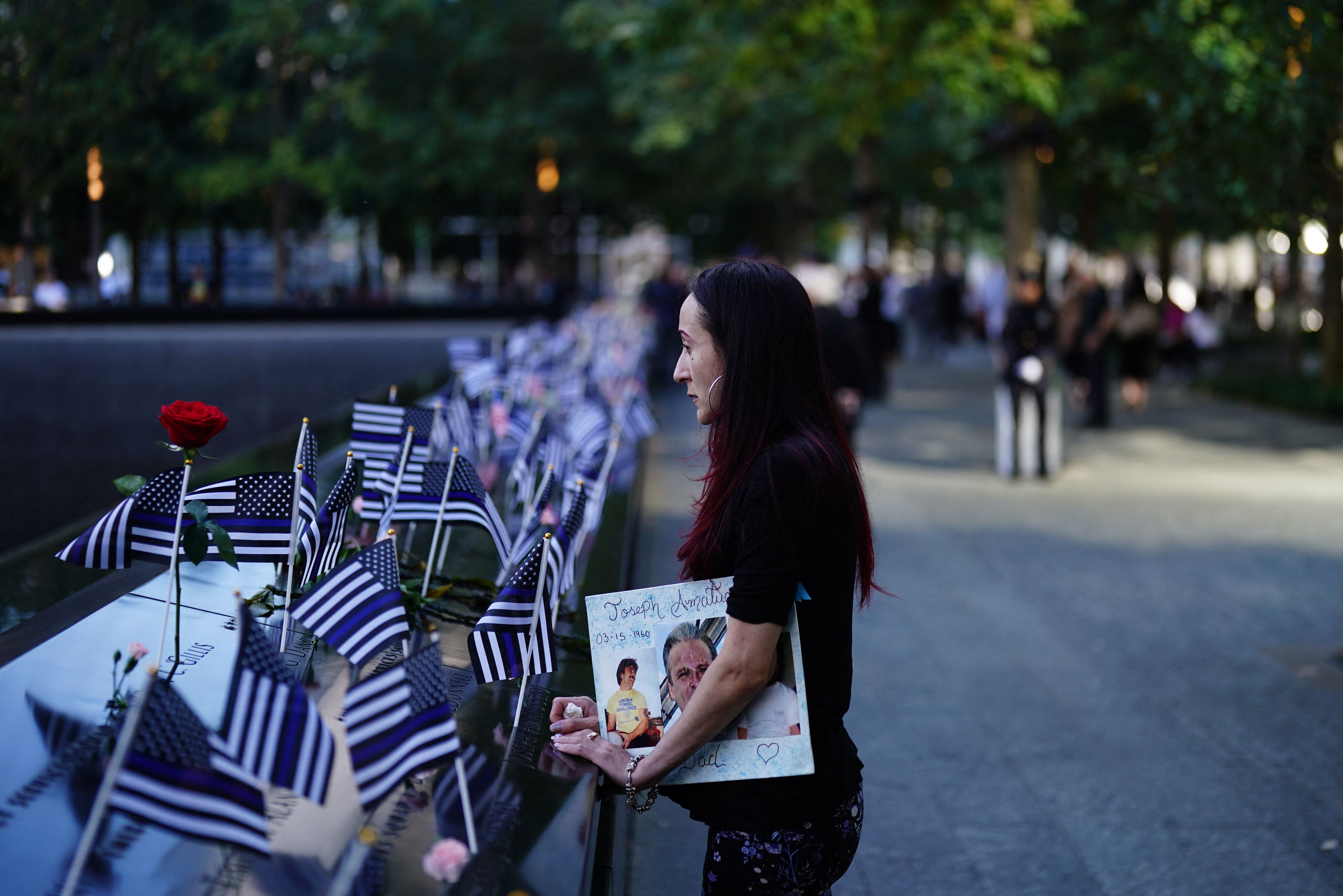t the South Tower reflecting pool of the 9/11 Memorial during the 23rd anniversary of the September 11 terror 