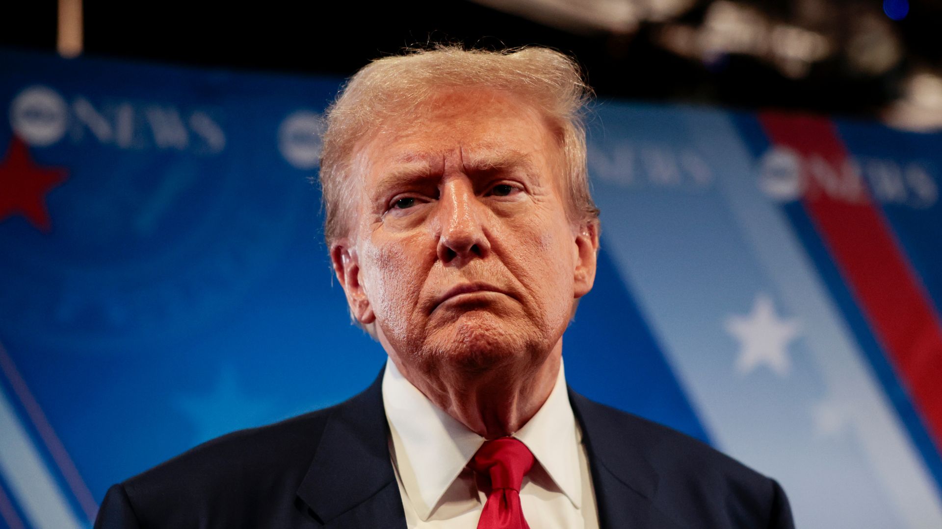 Former US President Donald Trump speaks to members of the media in the spin room following the second presidential debate at the Pennsylvania Convention Center in Philadelphia, Pennsylvania, US, on Tuesday, Sept. 10, 2024. Democrat Kamala Harris and Republican Donald Trump sparred through their firs