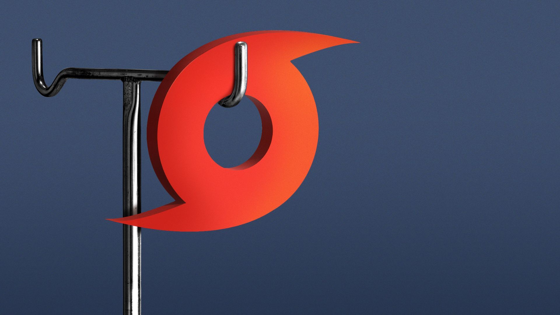 Illustration of a hurricane symbol hanging from an IV pole.