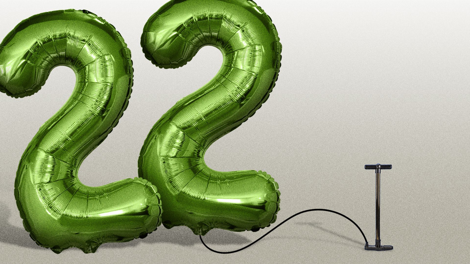 Illustration of a small pump inflating large balloons that say "22."