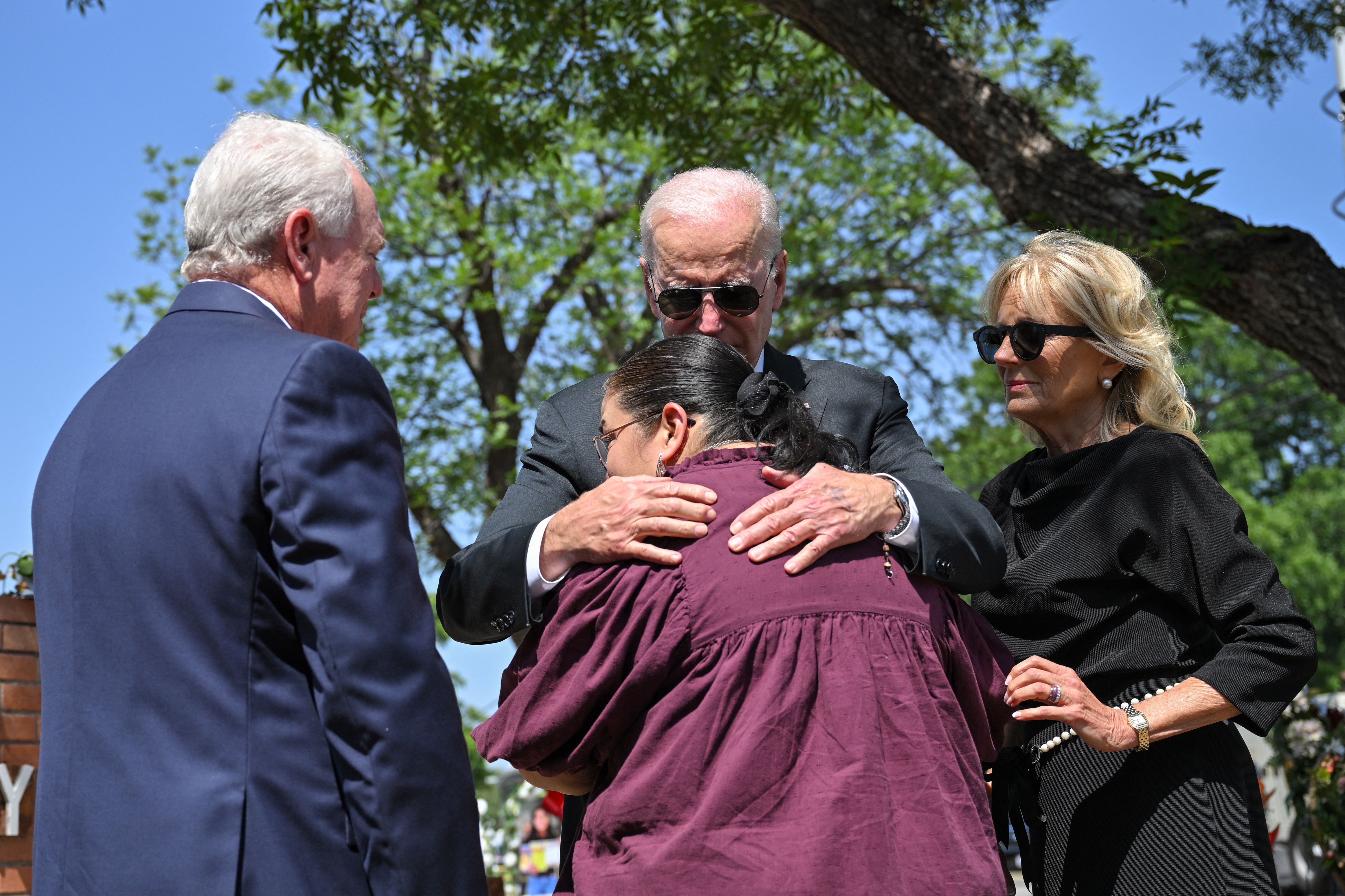 Joe Biden embraces Mandy Gutierrez, the Priciple of Robb Elementary School