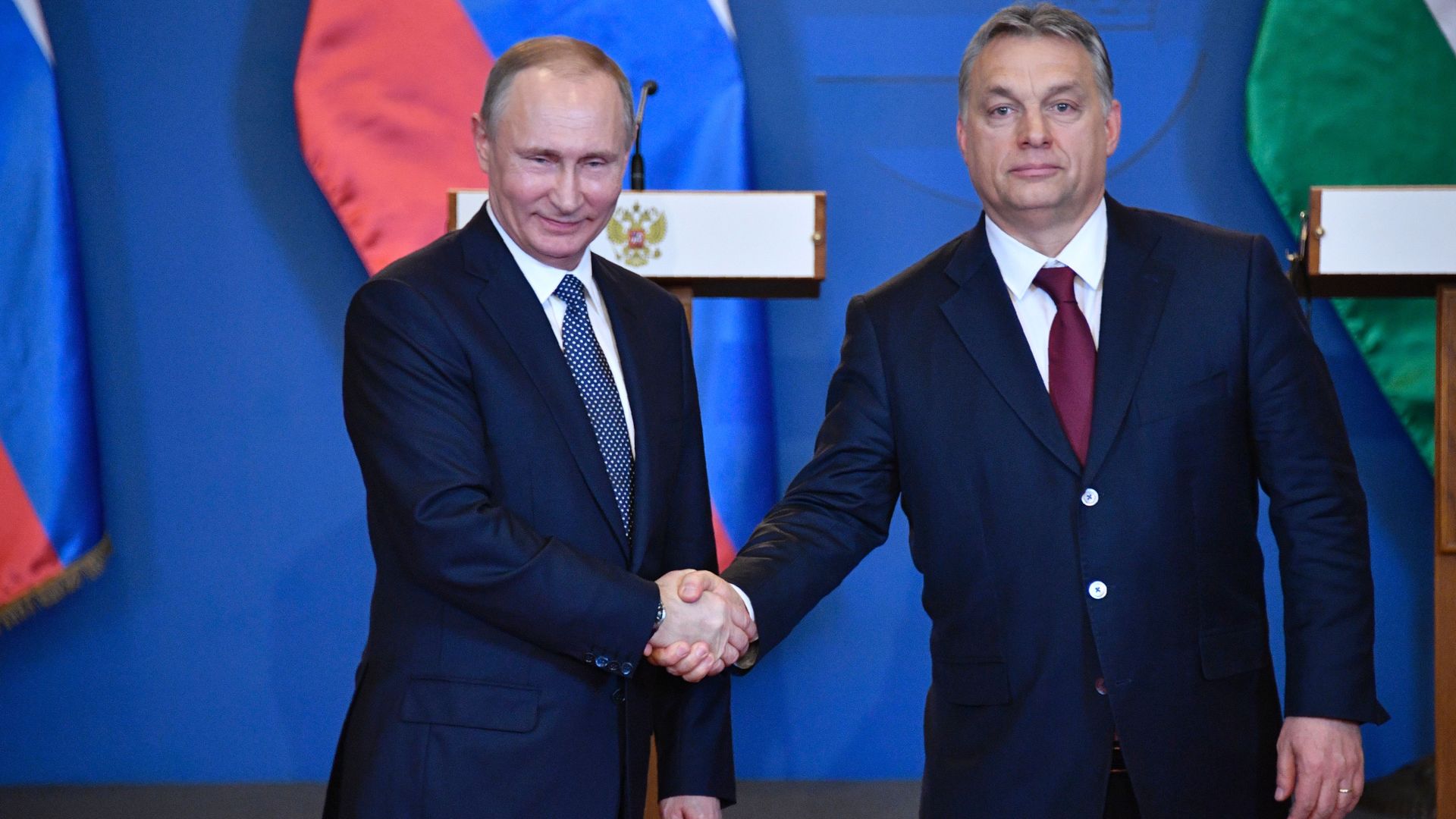  Russian President Vladimir Putin (L) and Hungarian Prime Minister Viktor Orban during a joint press conference on February 2, 2017 in Budapest. 