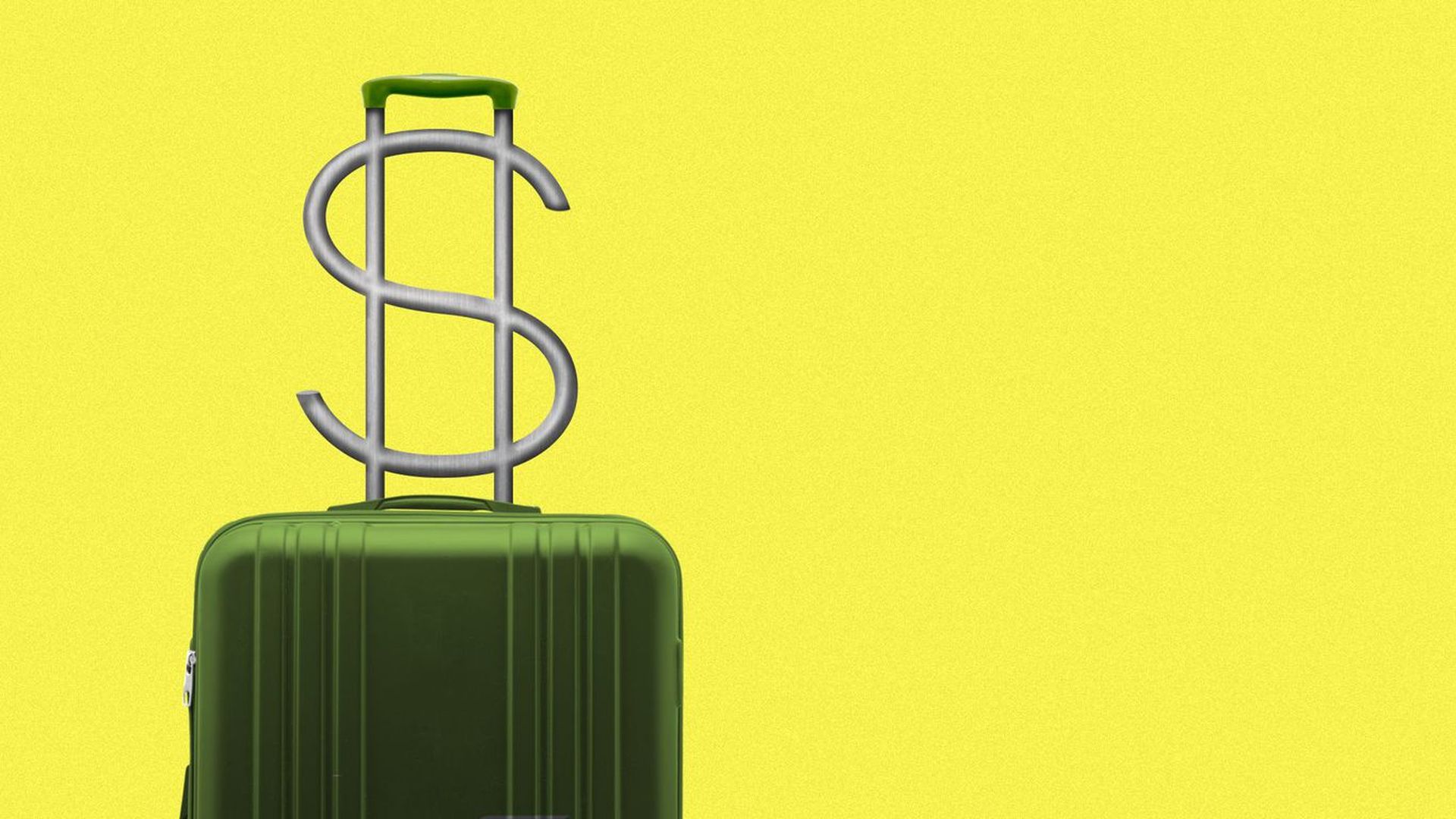 A suitcase with a money-sign handle