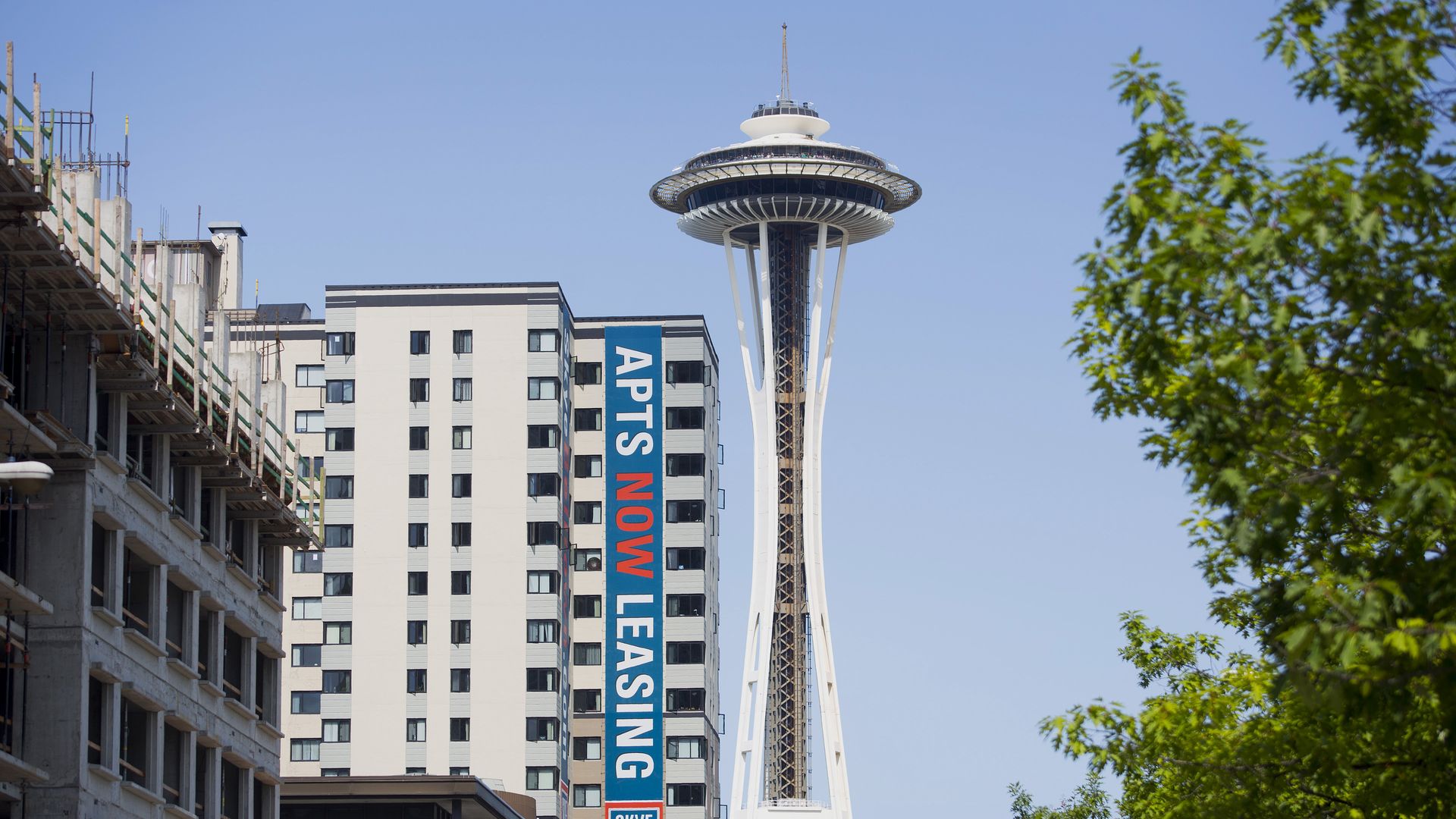 Tall apartment buildings near Seattle's Space Needle
