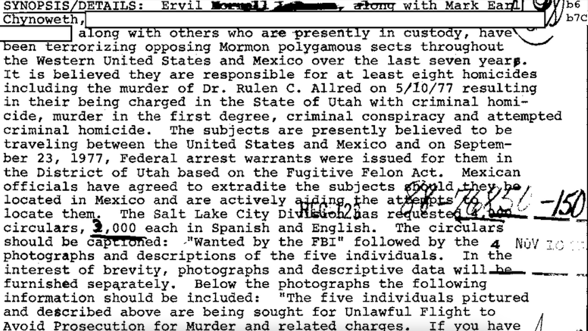 A 1978 FBI memo detailing allegations against Ervil LeBaron.