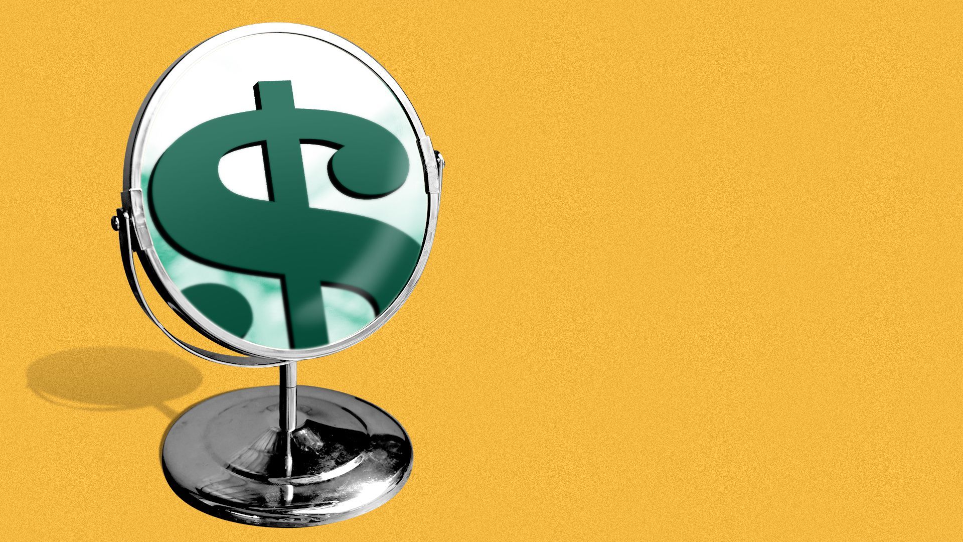Illustration of a mirror with a dollar sign reflected in it.