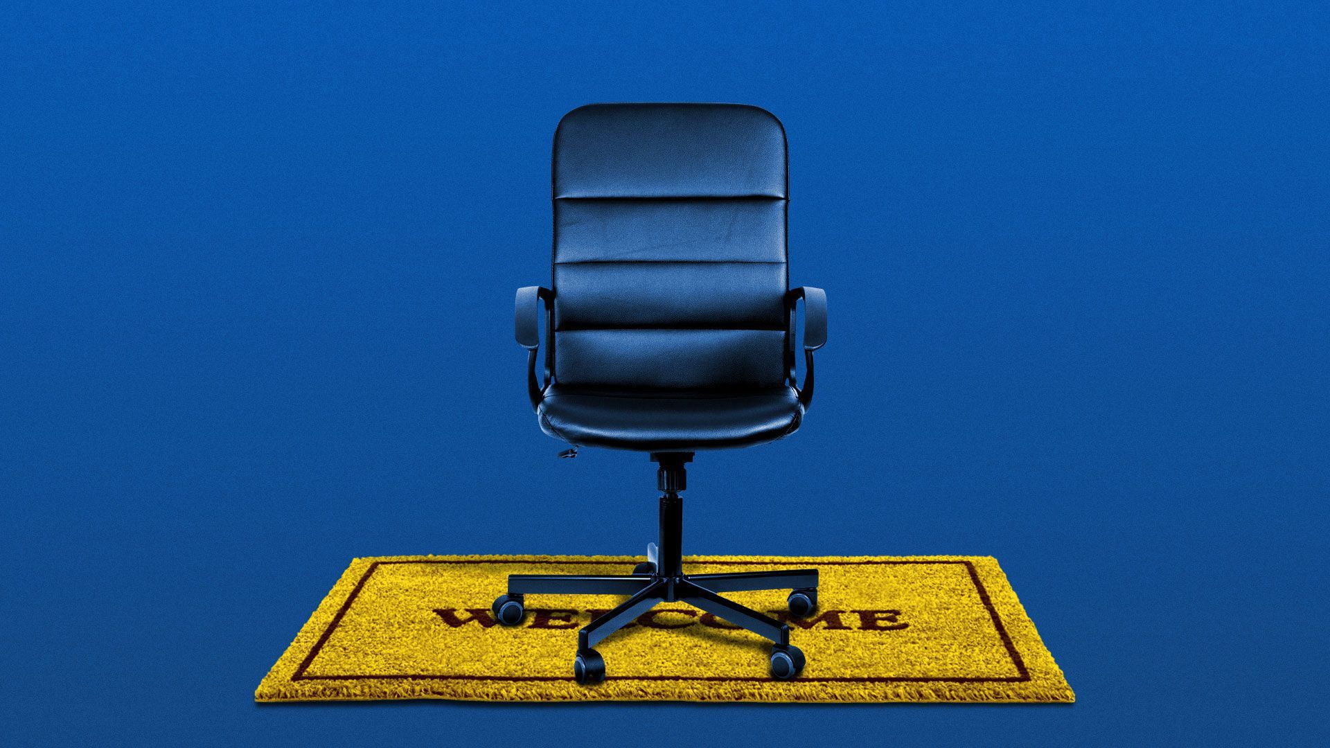 Illustration of an office chair on a welcome mat.