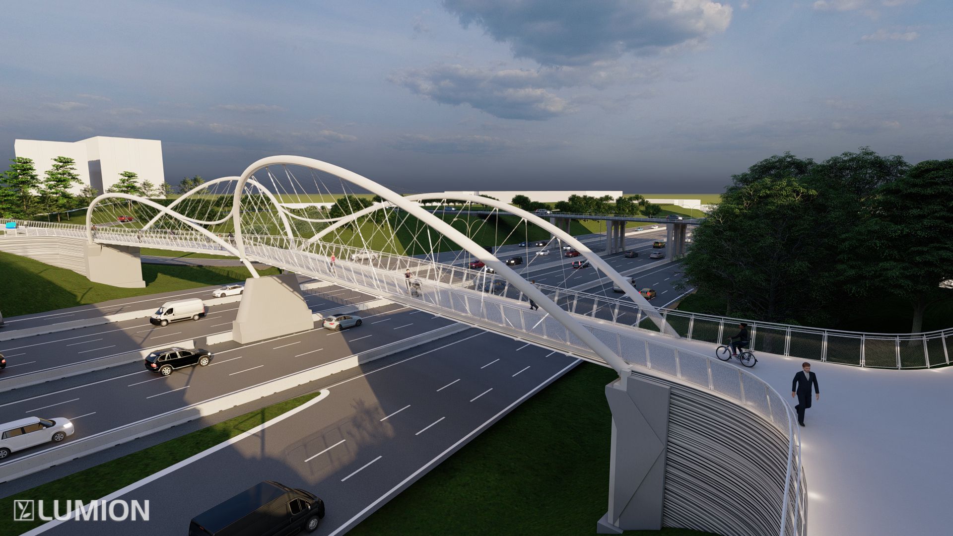 Rendering of a pedestrian bridge over highway