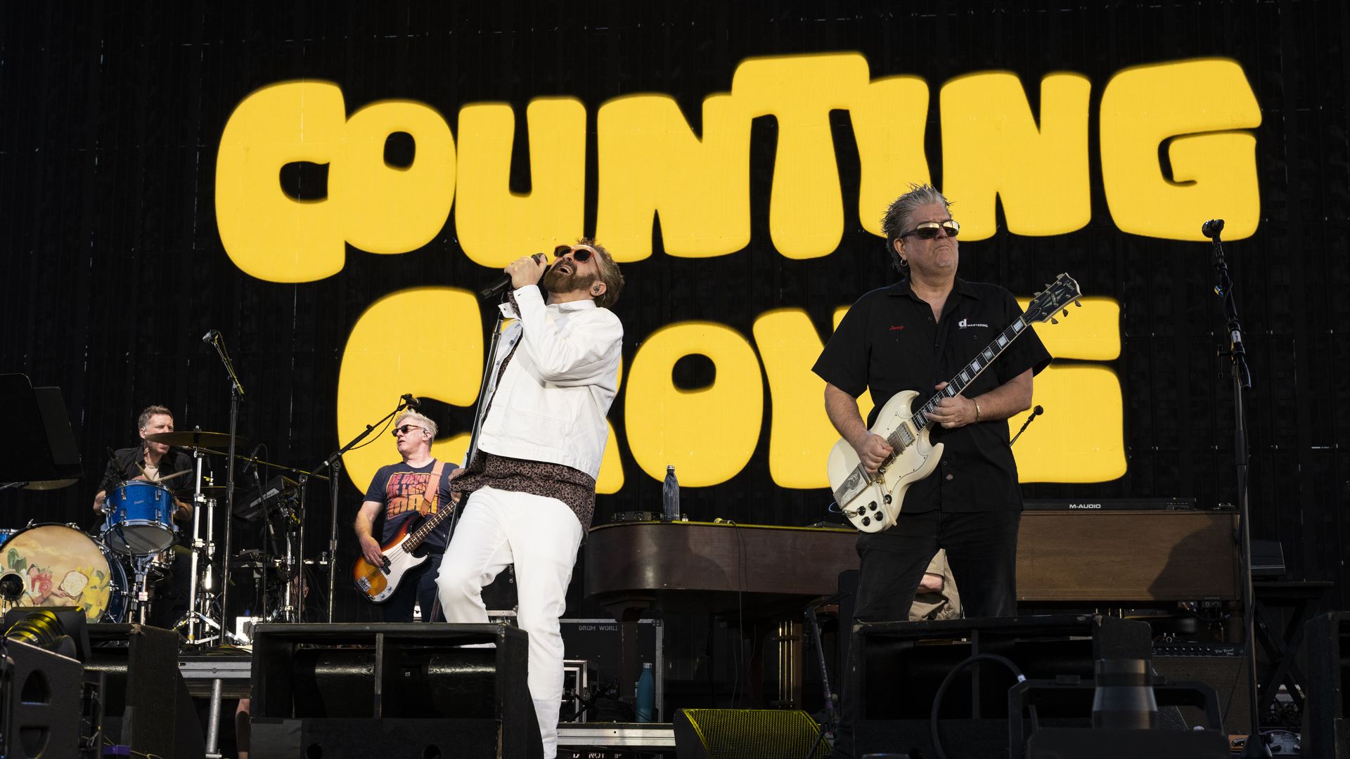 Adam Duritz and David Immergluck of Counting Crows performs on the Mustang Stage during day 1 of Stagecoach Music Festival at Empire Polo Club on April 24, 2026 in Indio, California.
