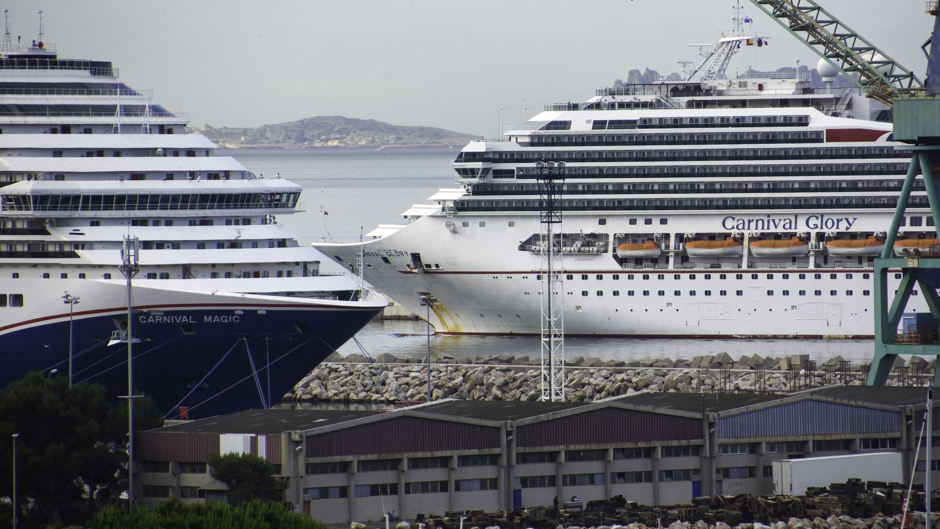 Two docked cruise-ships 