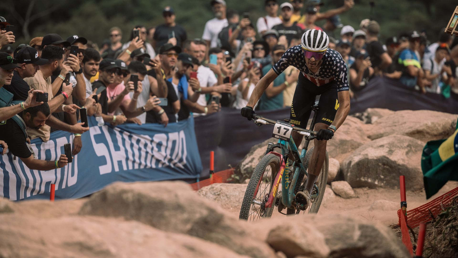 Christopher Blevins competes in an April mountain bike race in Brazil. Photo: Piotr Staron/Getty Images