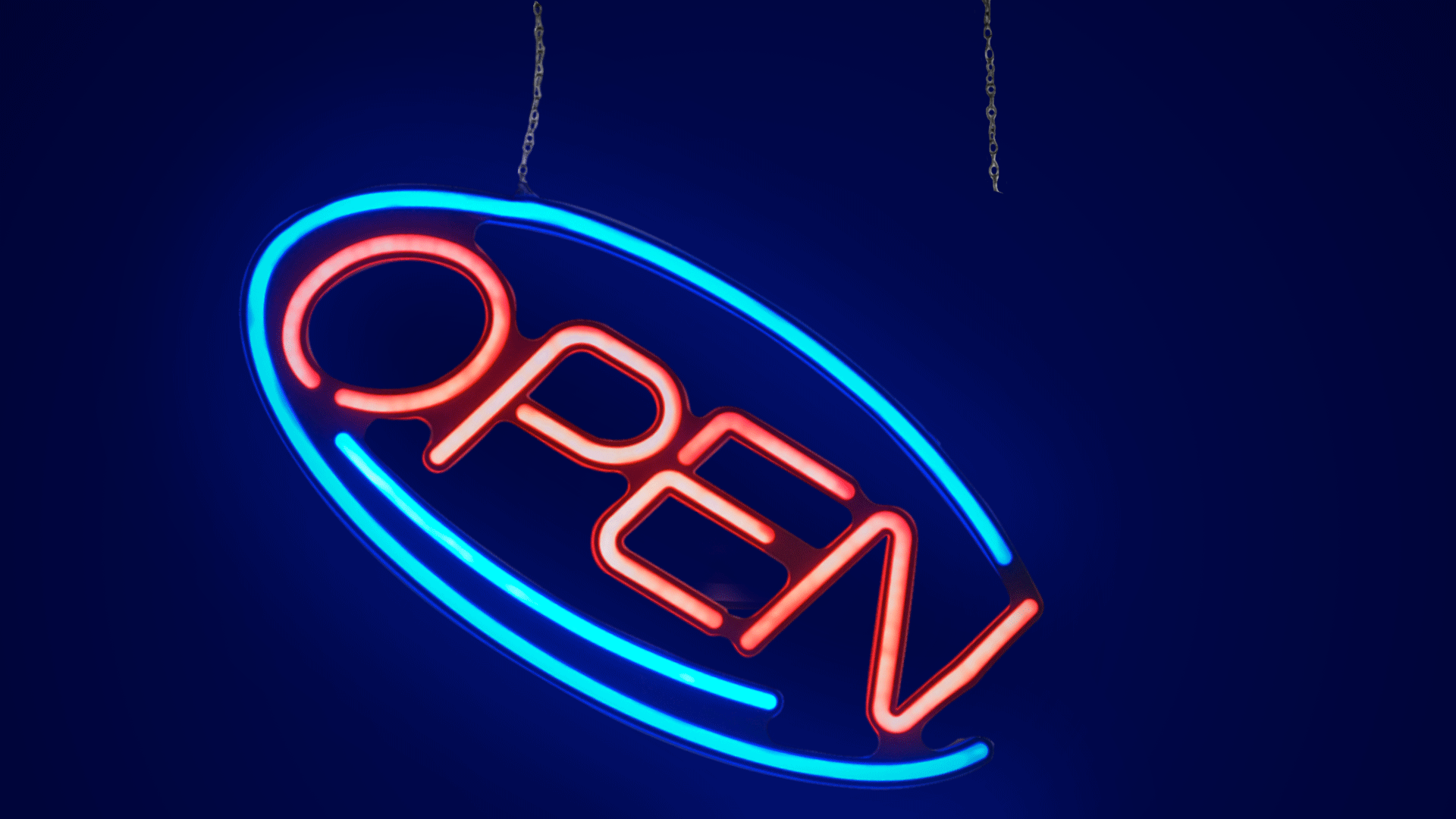 Illustration of a broken flickering open sign. 