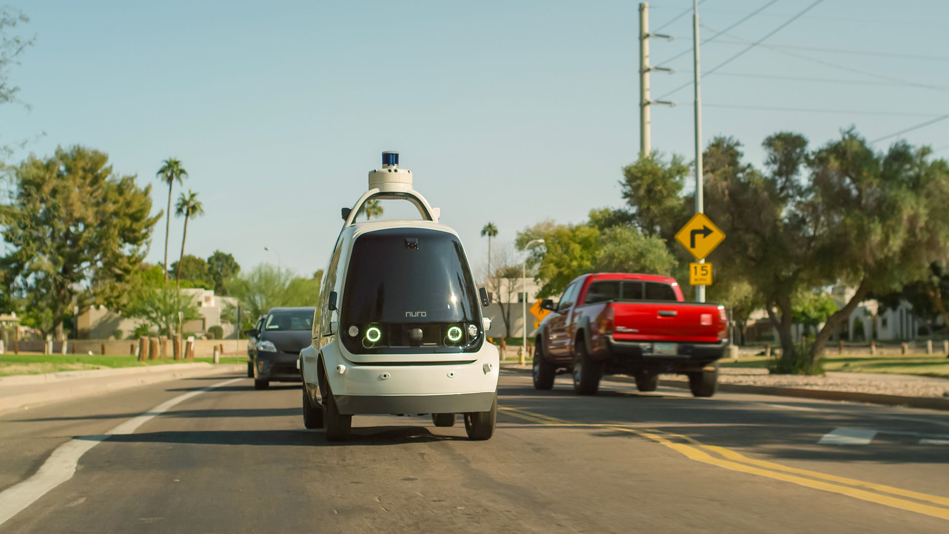Image of Nuro's tiny automated grocery delivery vehicle