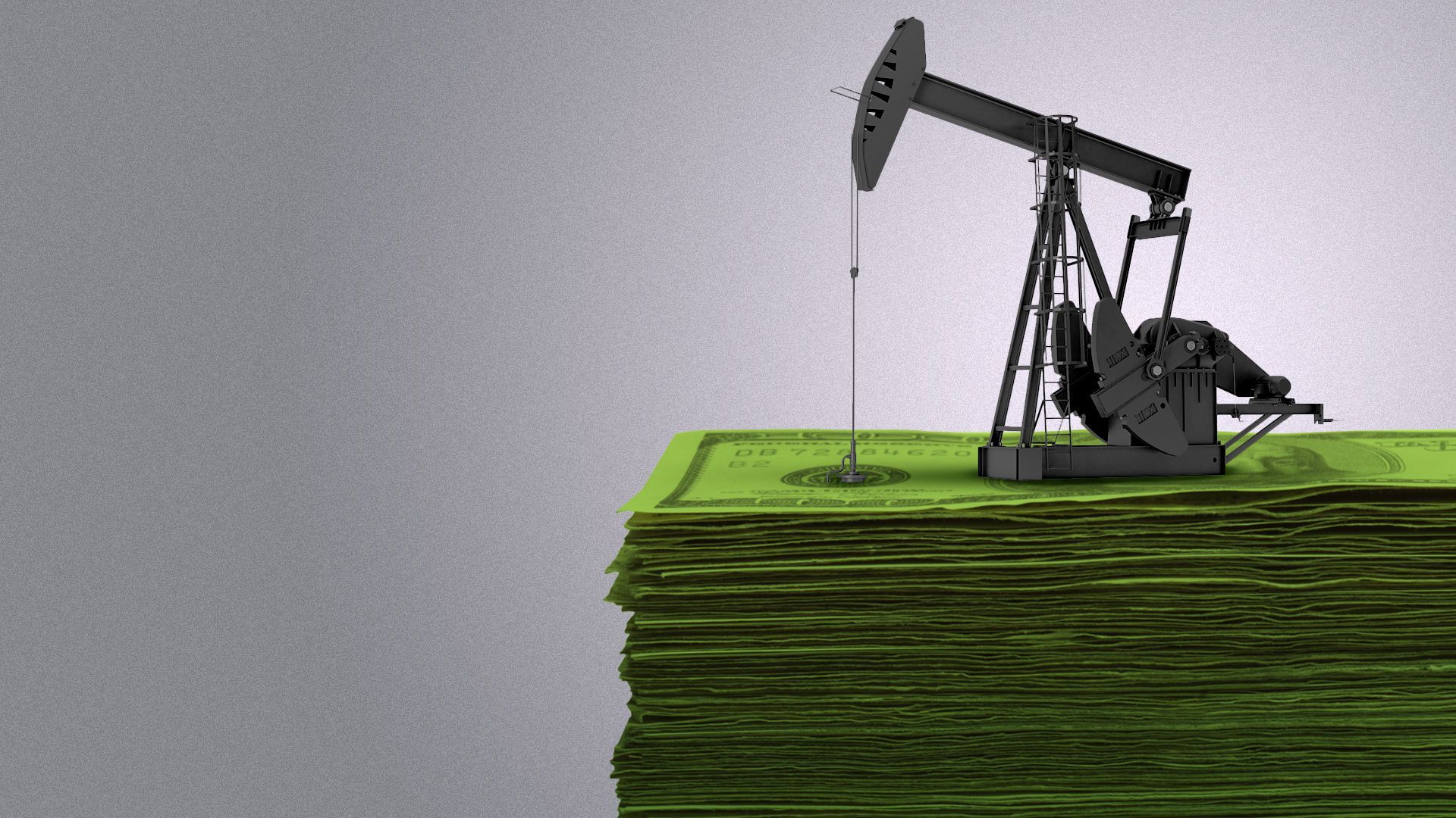 Illustration of an oil rig on top of a stack of cash.