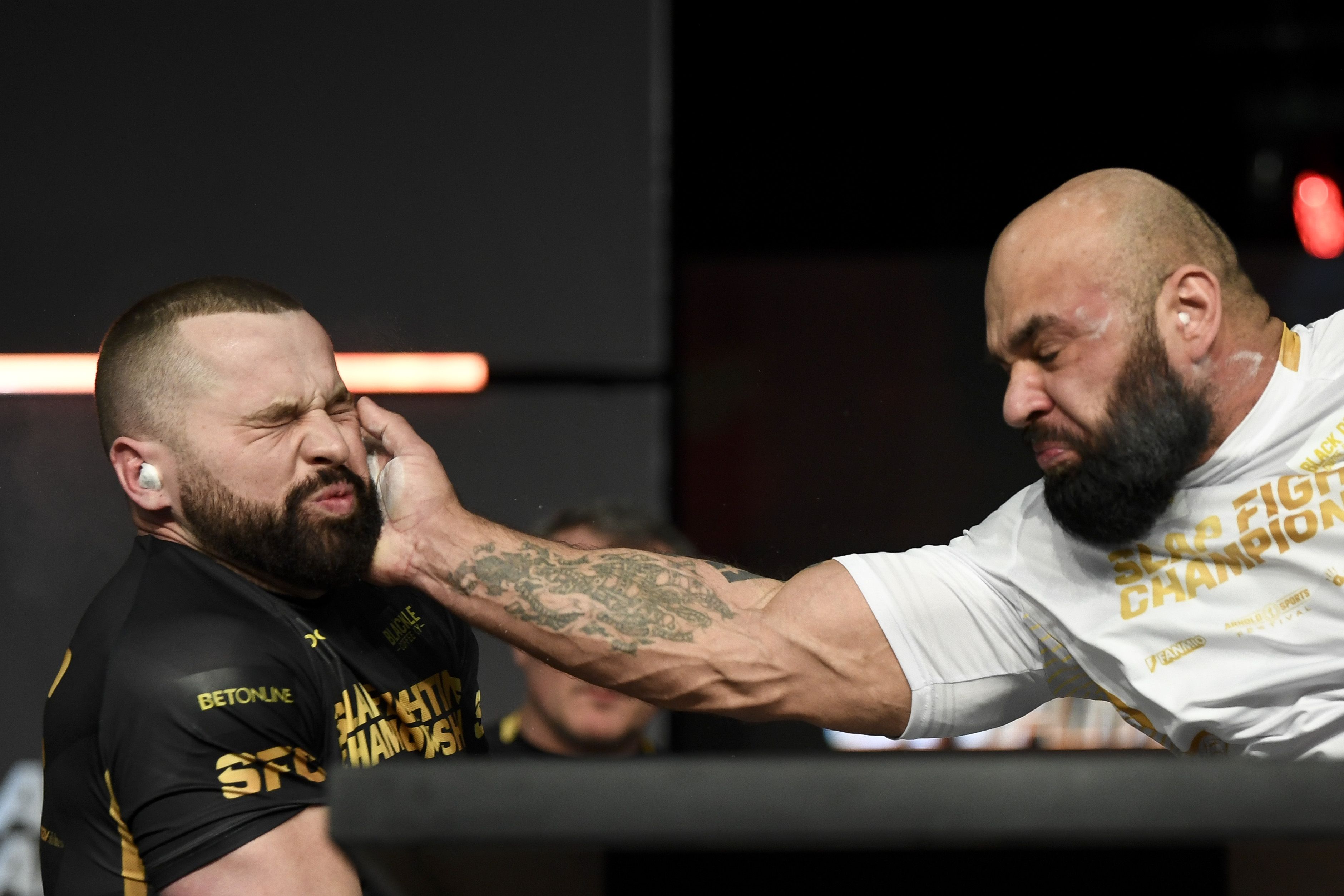 Two competitors of a slapfighting contest. 