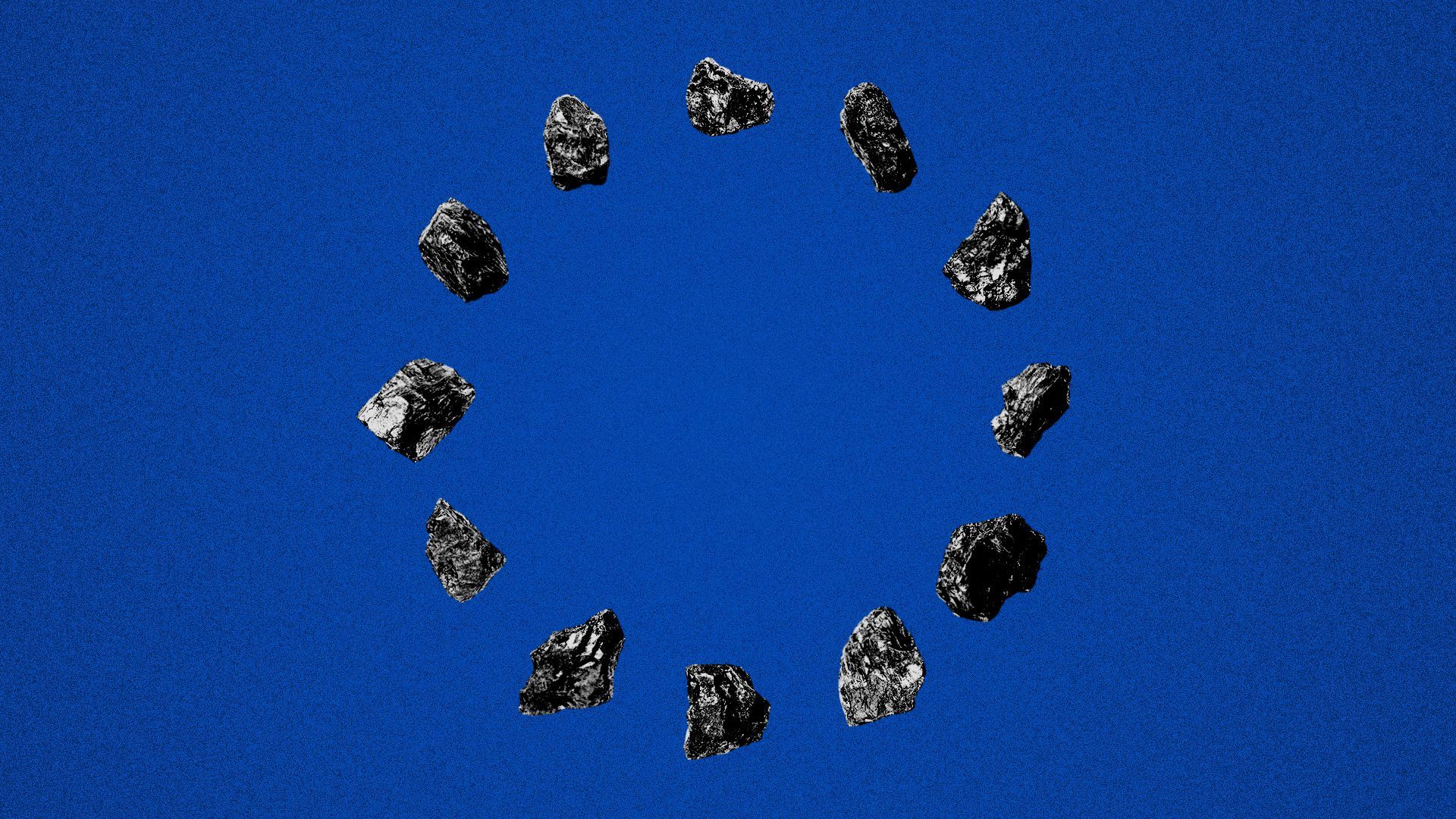 Illustration of pieces of coal forming a circle similar to the EU flag.