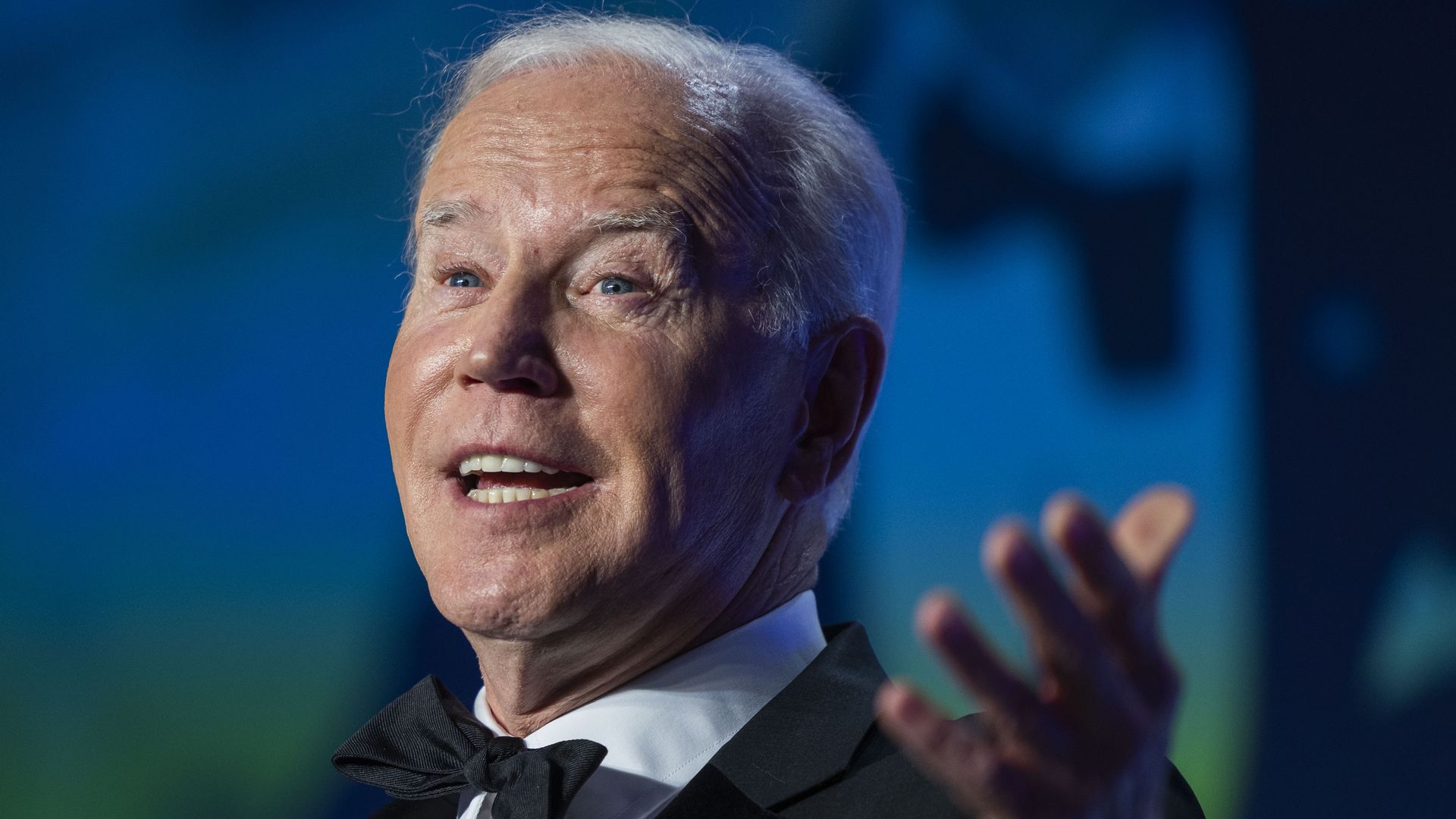 President Joe Biden speaks during the White House Correspondents' Association (WHCA) dinner in Washington, D.C., U.S., on Saturday, April 30.
