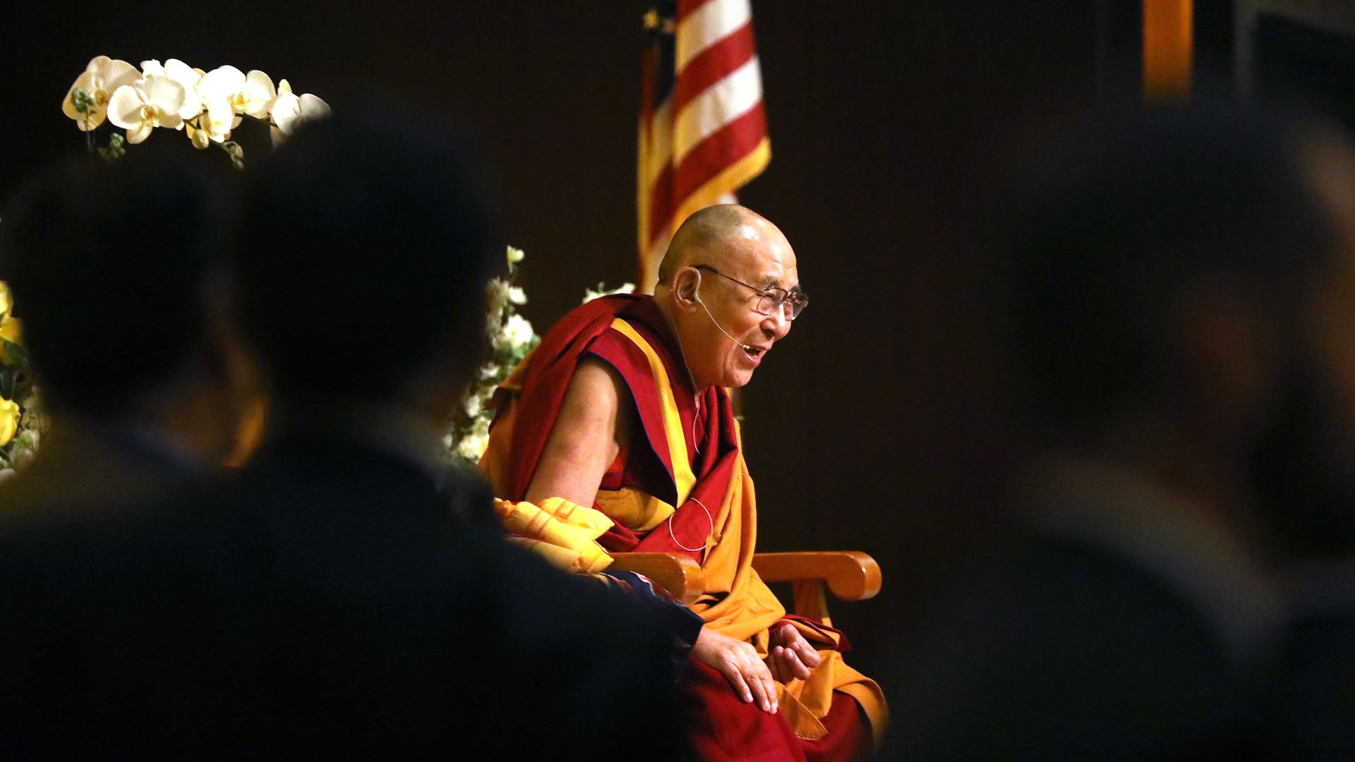 The Dalai Lama speaking in Boston in 2017.