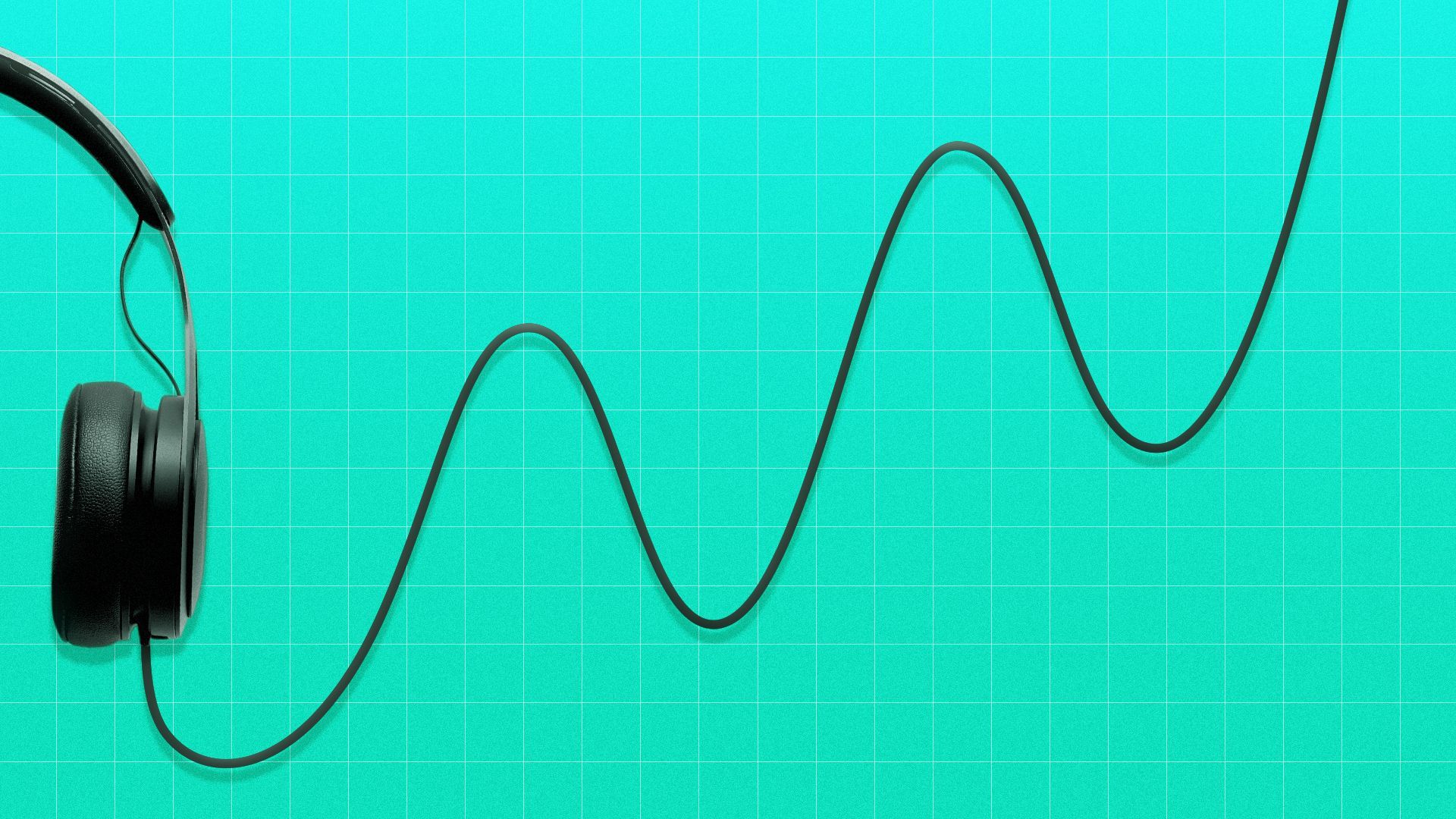 Illustration of the wire from a pair of over-ear headphones forming an upward trendline.