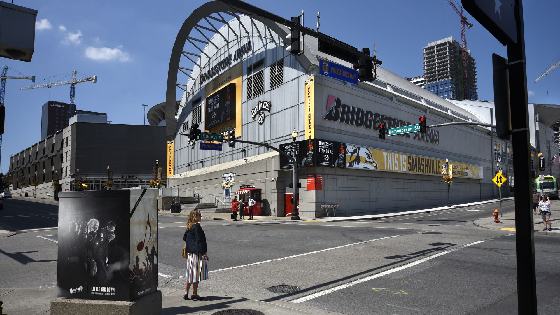 An exterior photo of Bridgestone Arena.