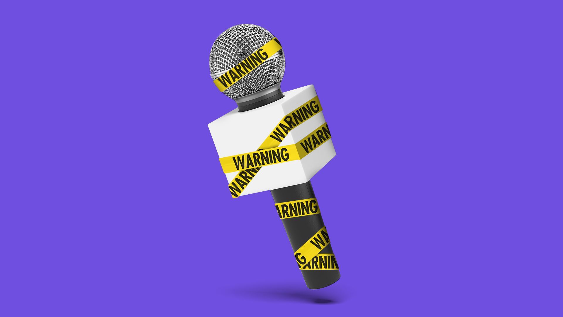 Illustration of a microphone wrapped up in warning tape.