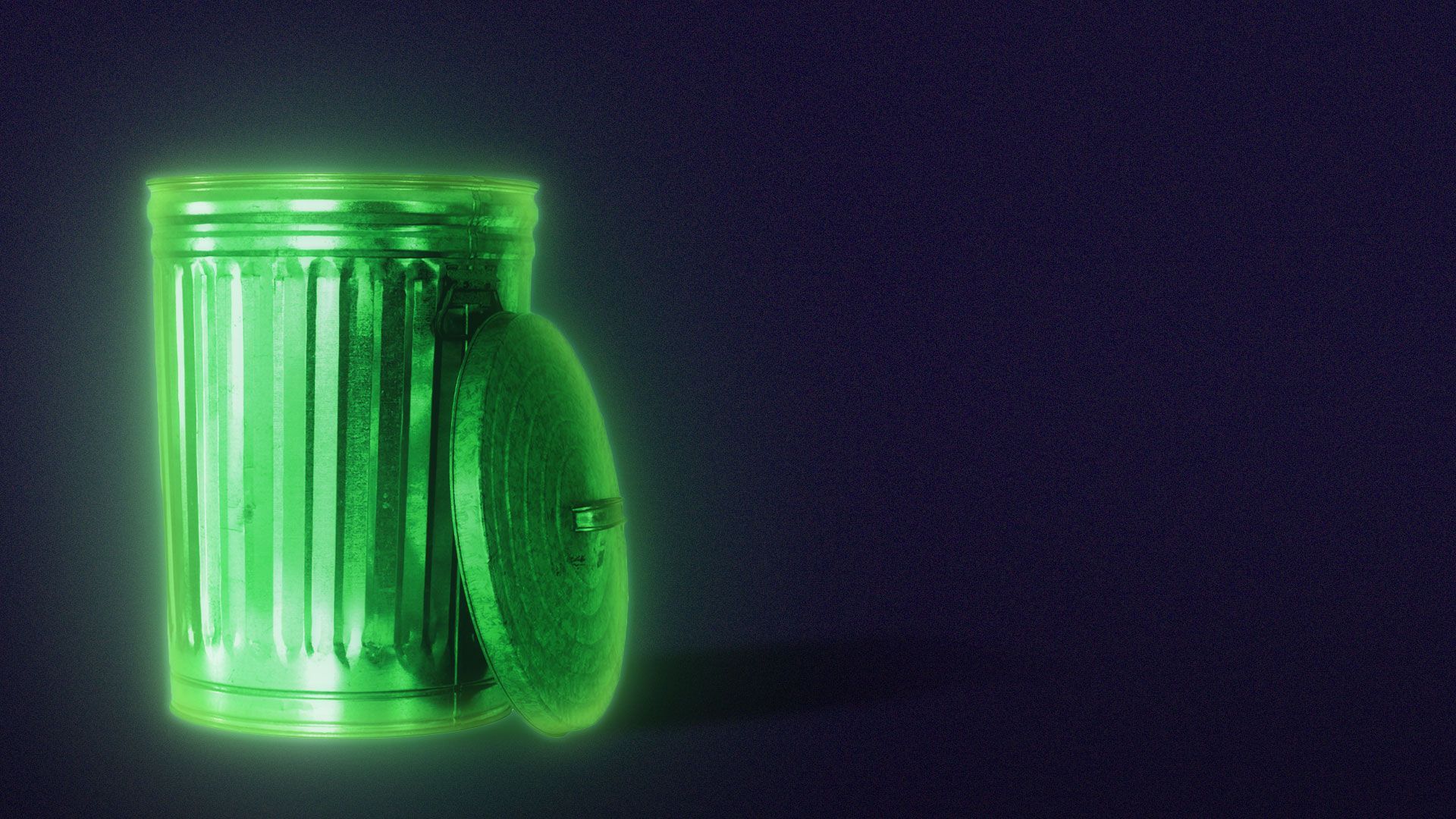 Illustration of a glowing green radioactive trash can.