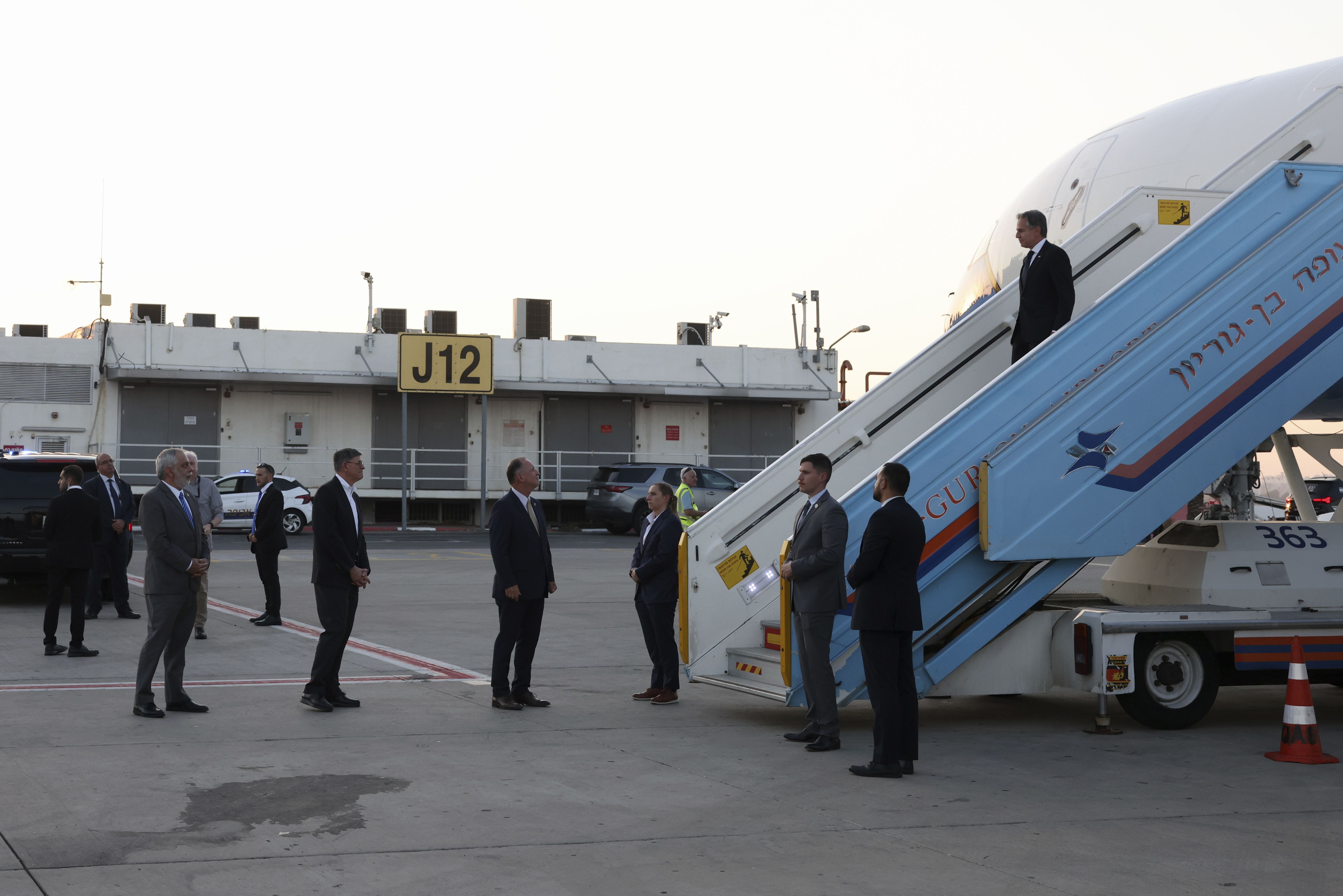 Secretary of State Tony Blinken arrives in Tel Aviv yesterday.