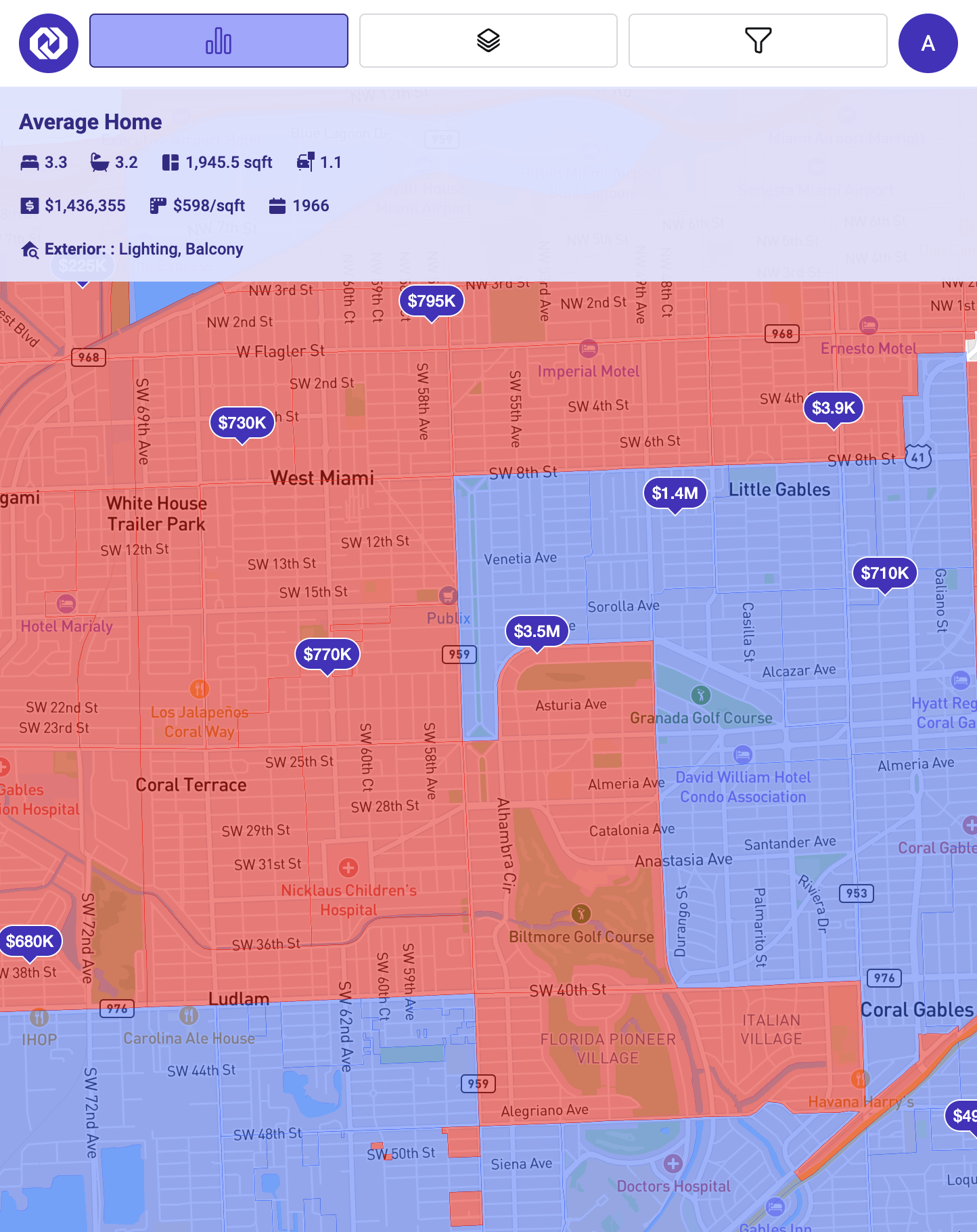 A Miami political heat map displayed on the real estate platform Oyssey. 
