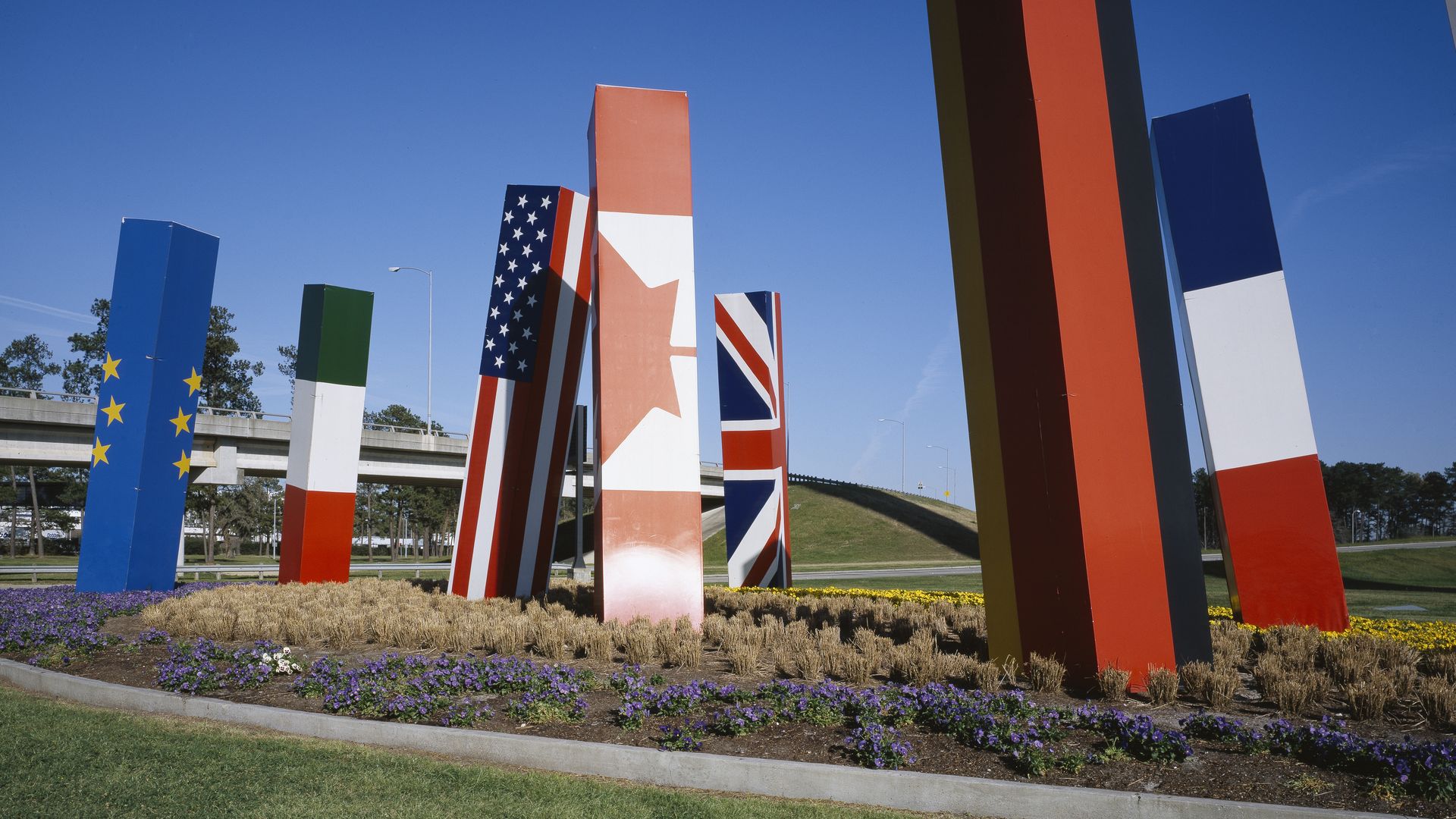 An international flags monument outside Houston's Bush Intercontinental Airport 