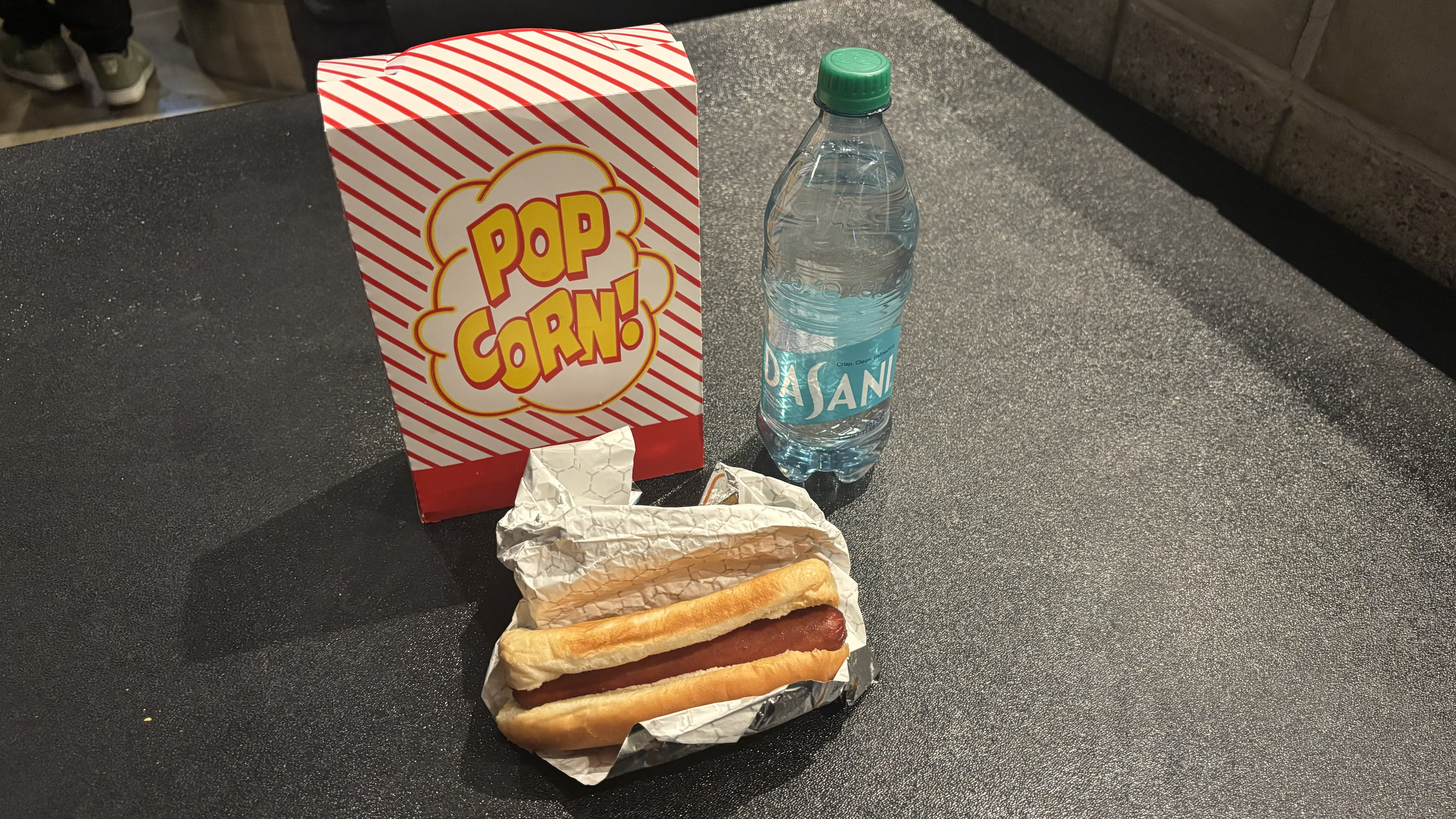 Concessions at the Delta Center, including popcorn, water and a hot dog.