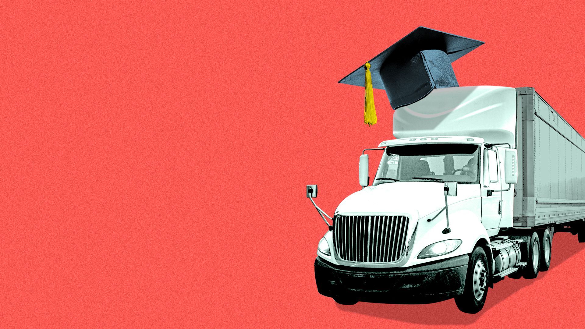 Illustration of a tractor trailer wearing a mortarboard.