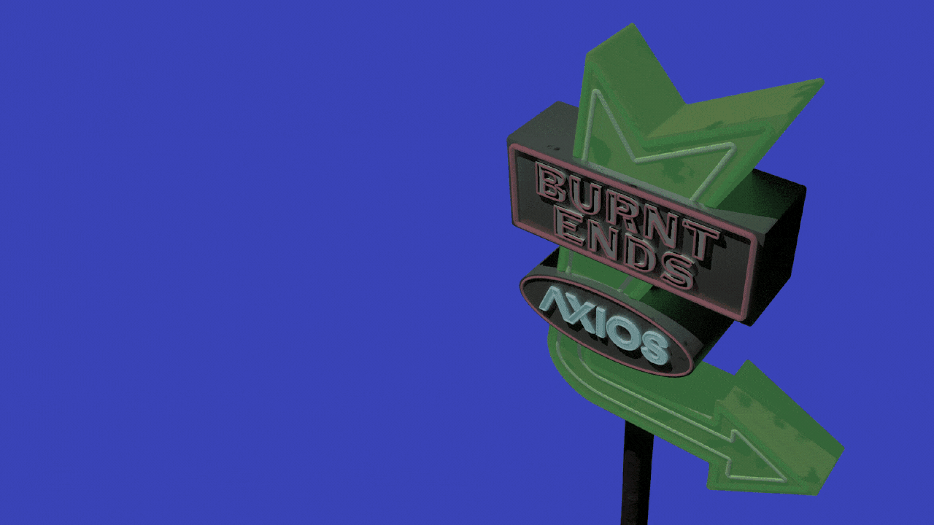 Illustration of the Deep Ellum neon sign, which says "Burnt Ends" and "Axios" instead of "Deep Ellum" and "Texas."
