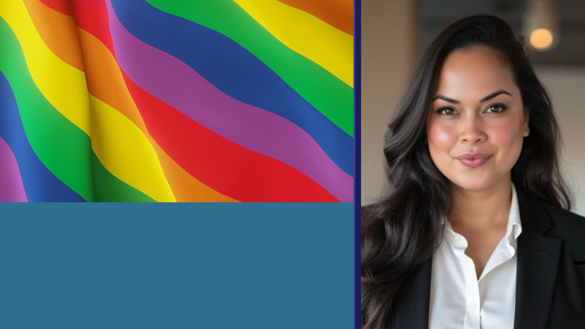 Photo illustration of Bior Guigni, collaged with the LGBTQ pride flag.