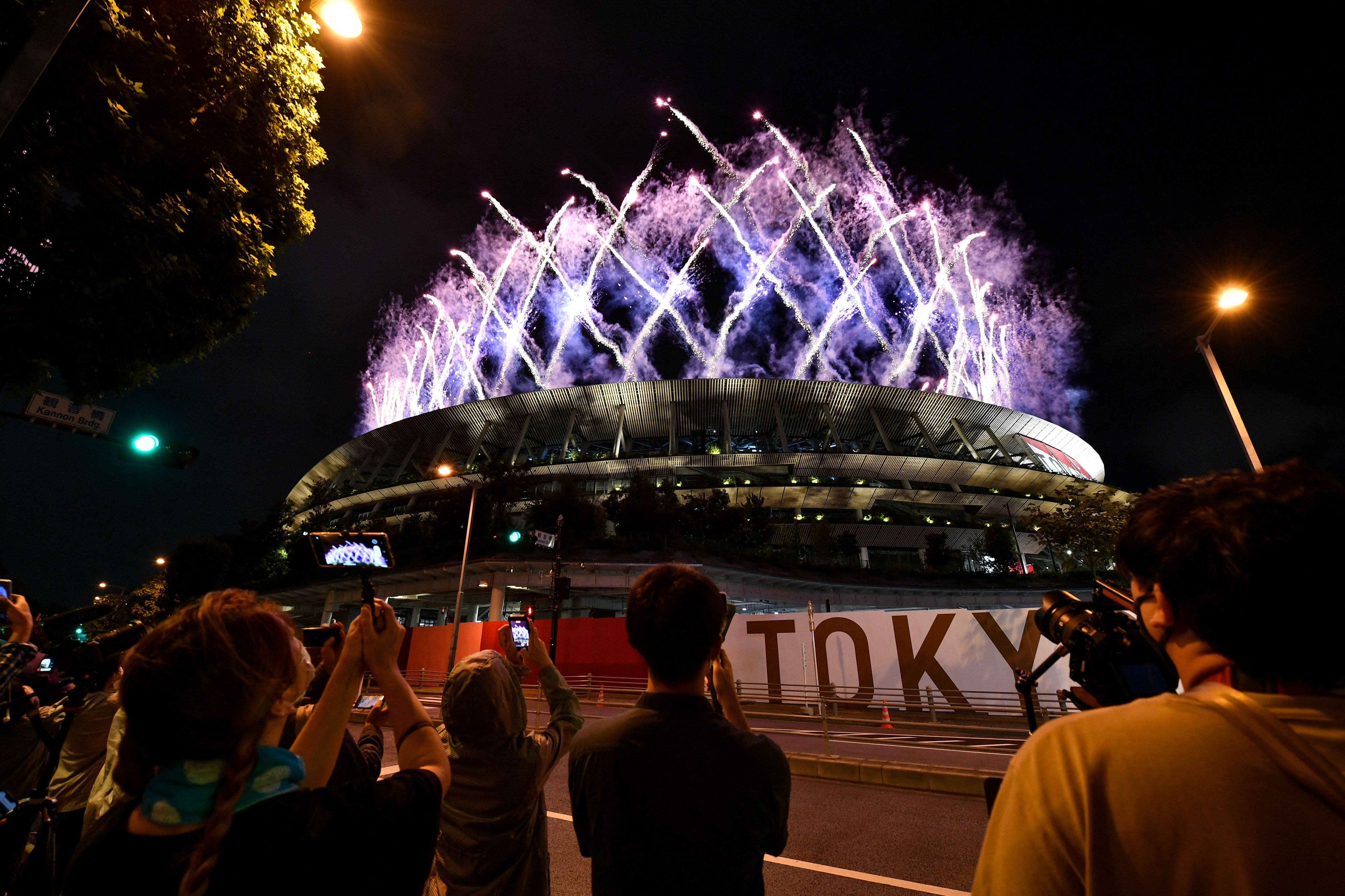 Fireworks light up the sky above the Olympic Stadium during the closing ceremony.